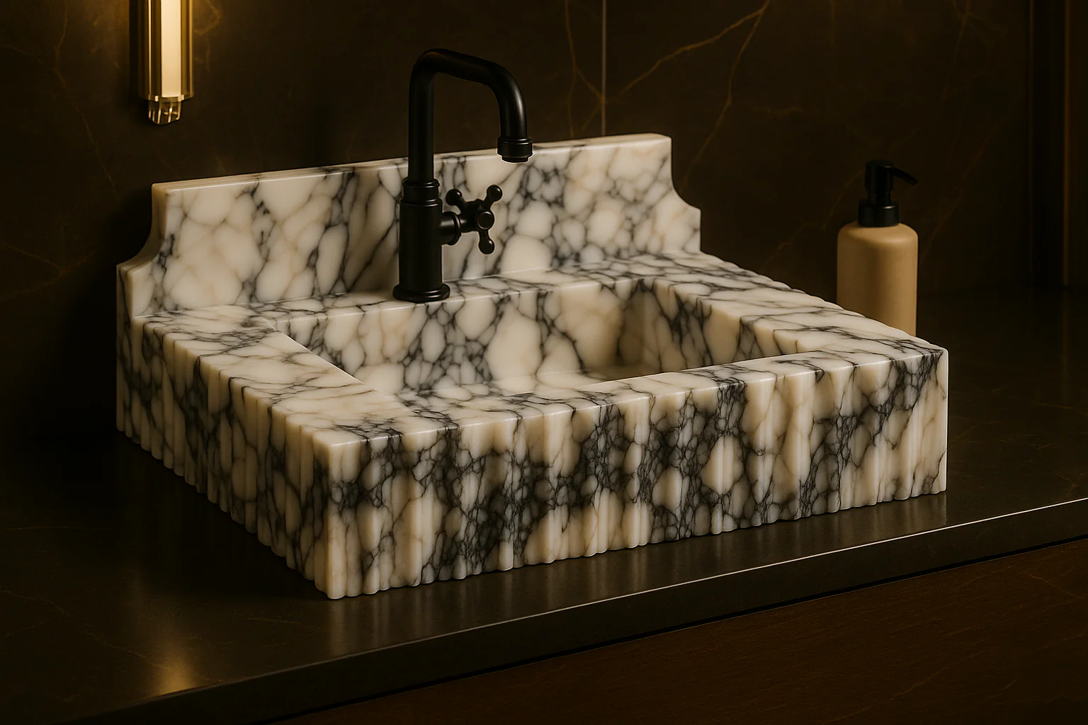 Luxury Calacatta Viola Marble Sink – Bold Italian Stone Design - Image 3