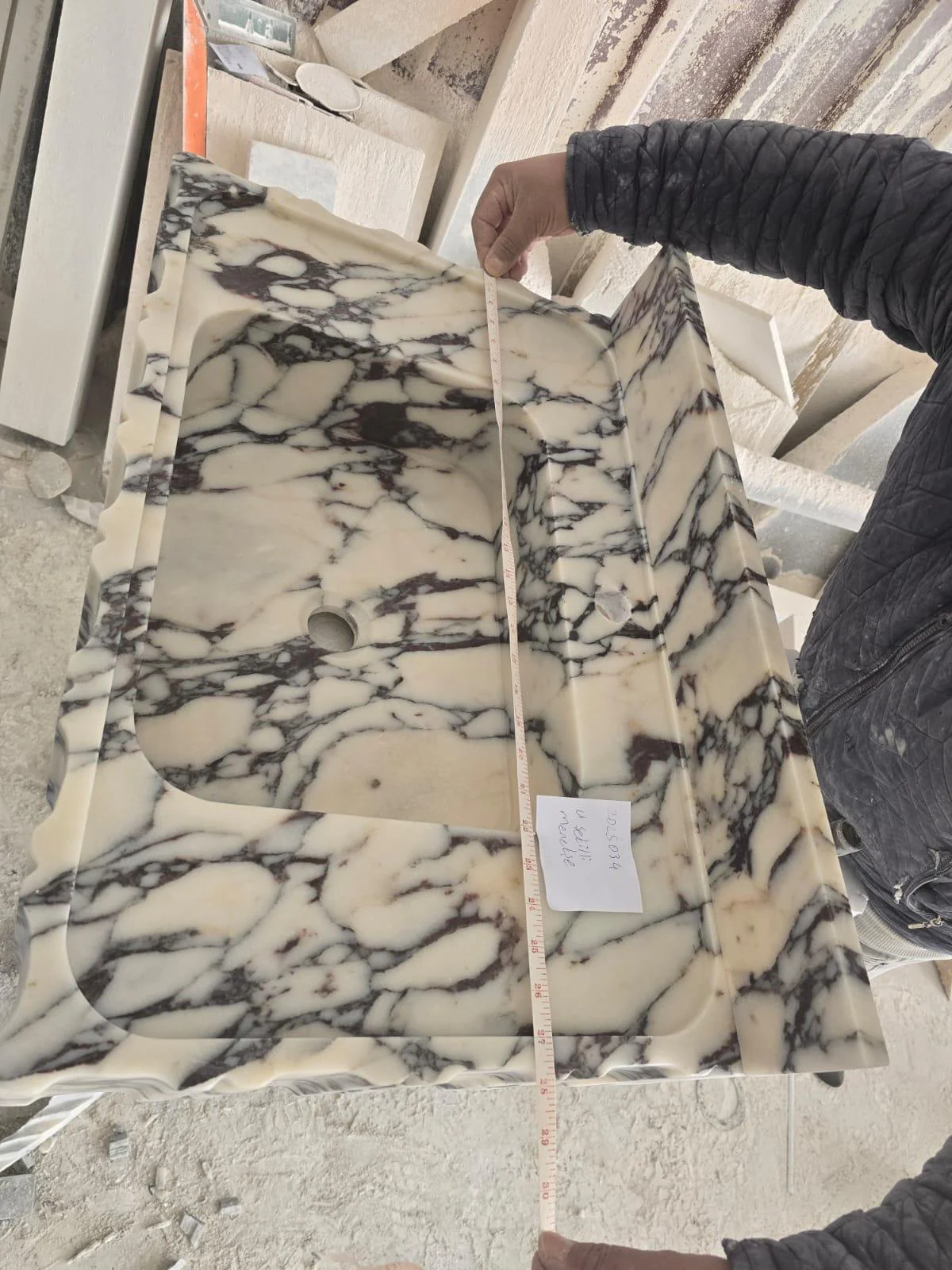 Calacatta Viola Marble Wall-mount Bathroom Vanity Sink U form Fluted (W)18" (L)28" (H)6" one hole for faucet and 4" Backsplash - Image 2