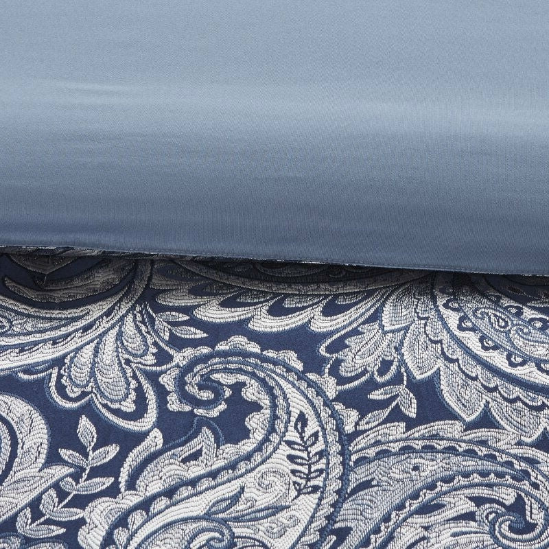 California King 12-piece Reversible Microfiber Comforter Set Navy Blue White - Image 4