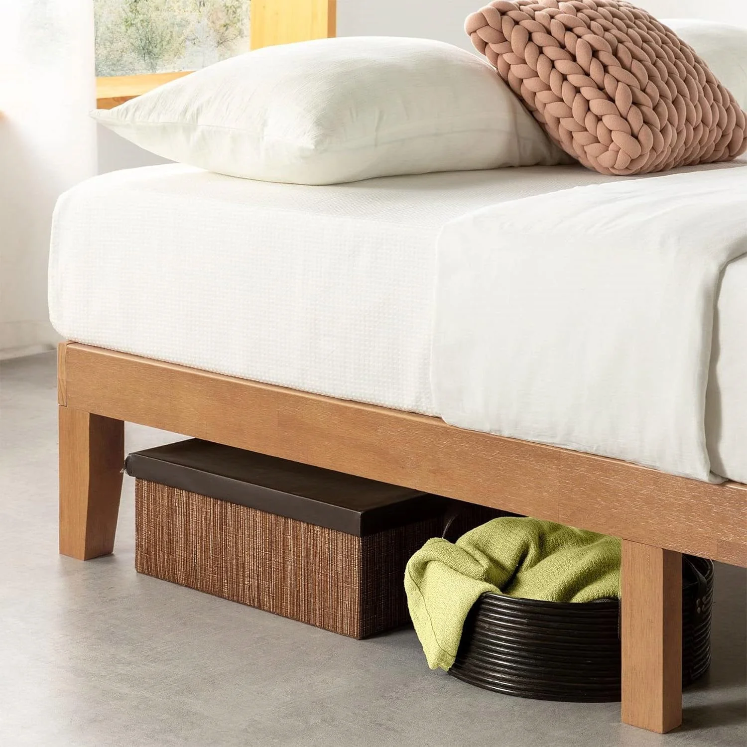 California King size Solid Wood Platform Bed Frame in Natural Wooden Finish - Image 2