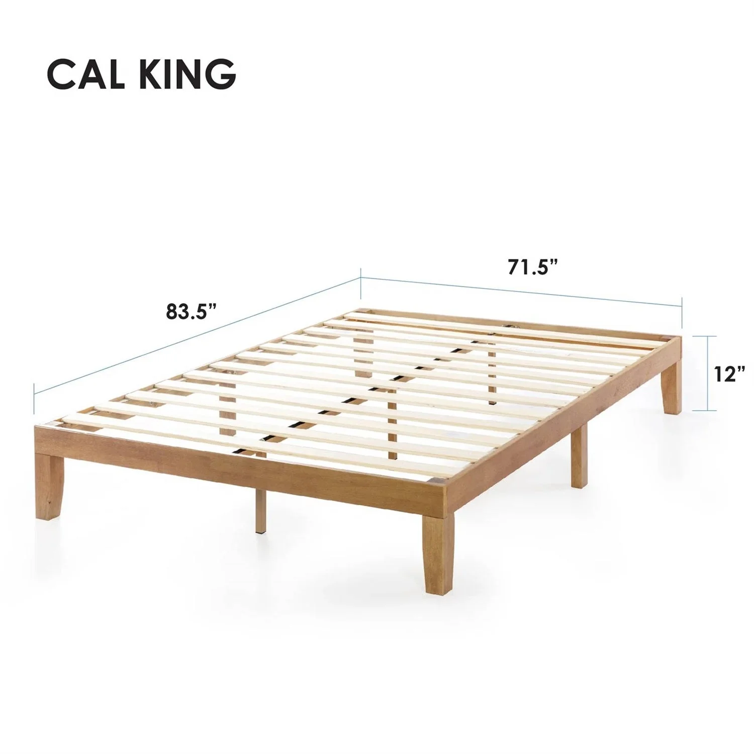 California King size Solid Wood Platform Bed Frame in Natural Wooden Finish - Image 5