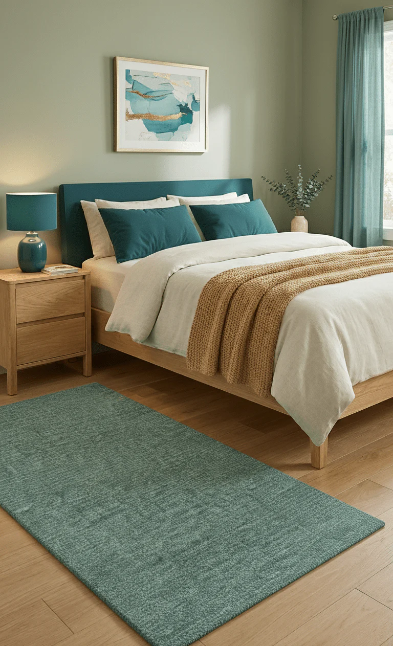 Cam Custom Made Modern Style Teal Hand Tufted Wool Rug - Image 2