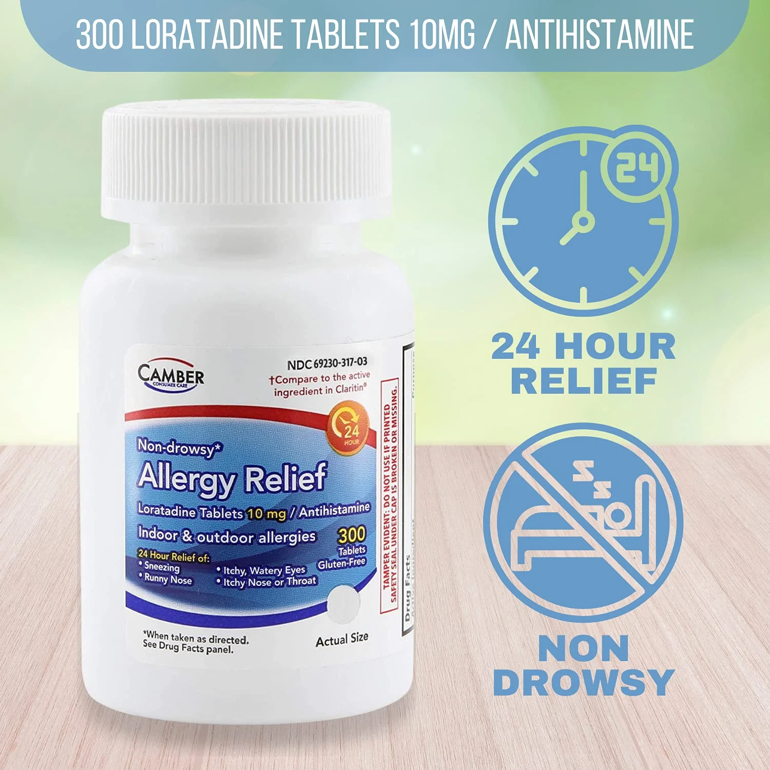 Camber Consumer Care Loratadine 10mg Allergy Pills, Antihistamine 24 Hour, Non Drowsy Allergy Relief (300 Tablets) - Image 8