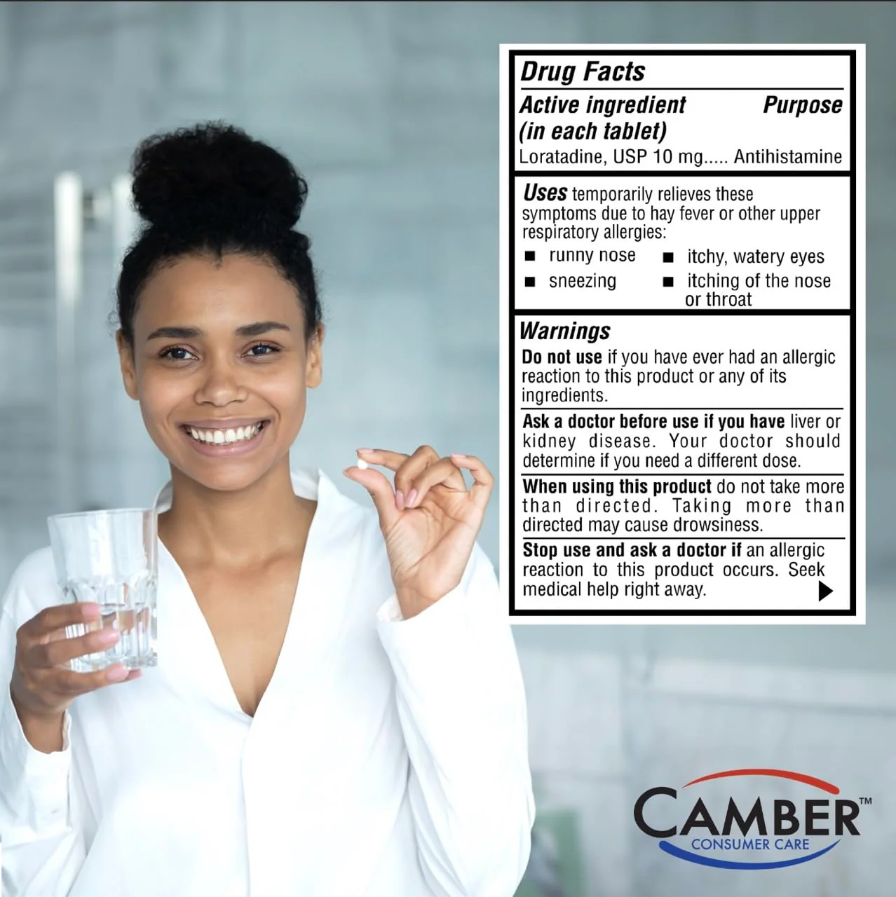 Camber Loratadine 10mg Allergy Pills, Antihistamine 24 Hour, Non Drowsy Allergy Relief (100 Tablets) - Image 3