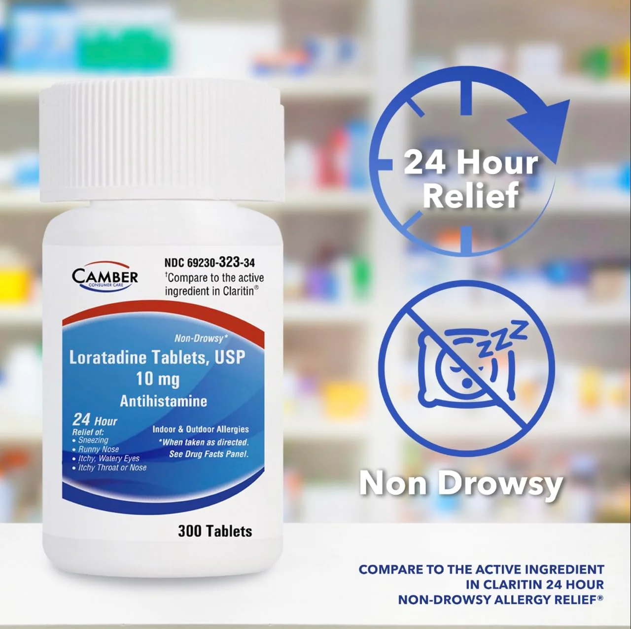 Camber Loratadine 10mg Allergy Pills, Antihistamine 24 Hour, Non Drowsy Allergy Relief (100 Tablets) - Image 4