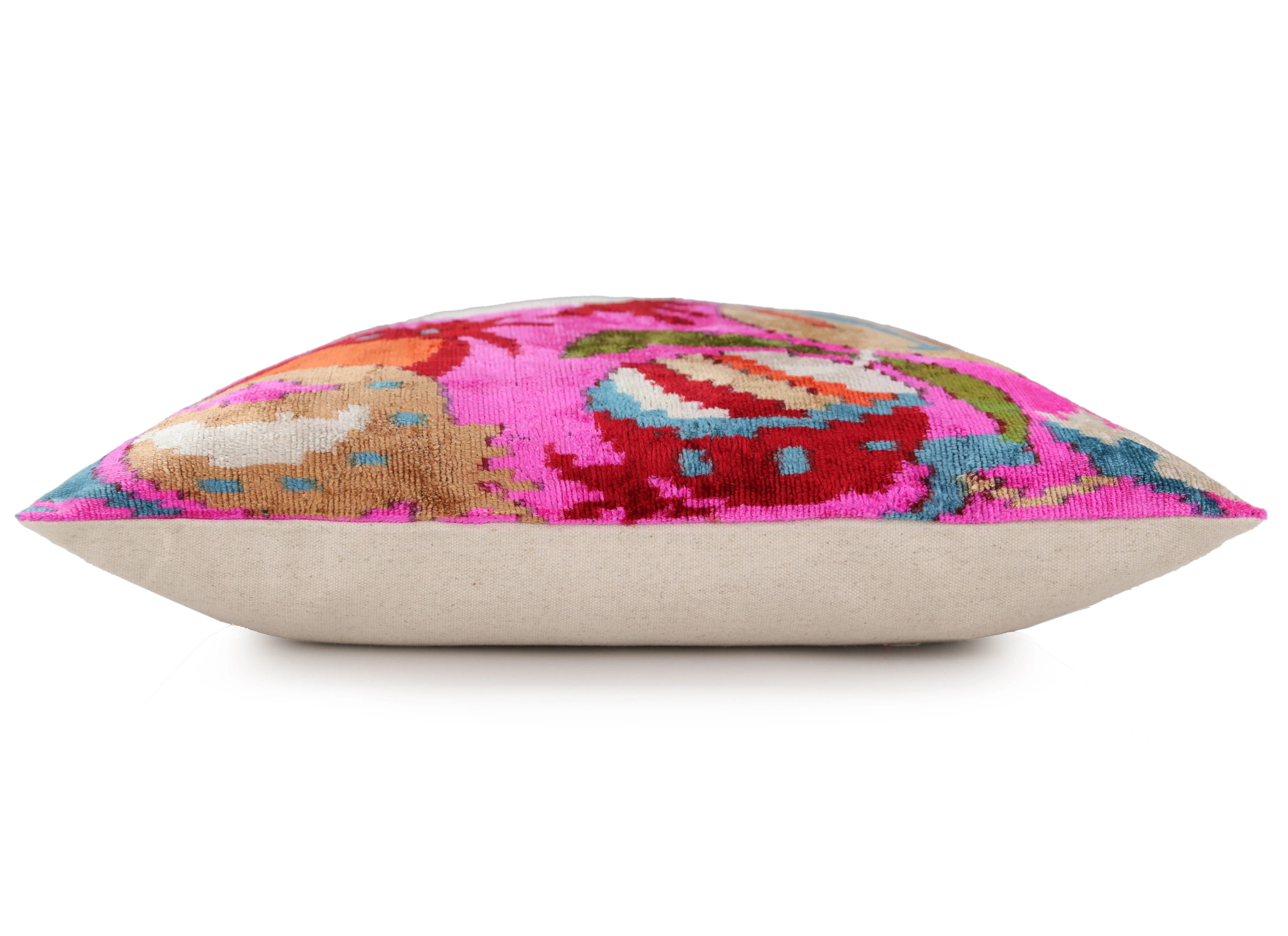 Canvello 20x20 Pink Floral Silk Velvet Pillow – Handmade Uzbek Pattern - Image 3
