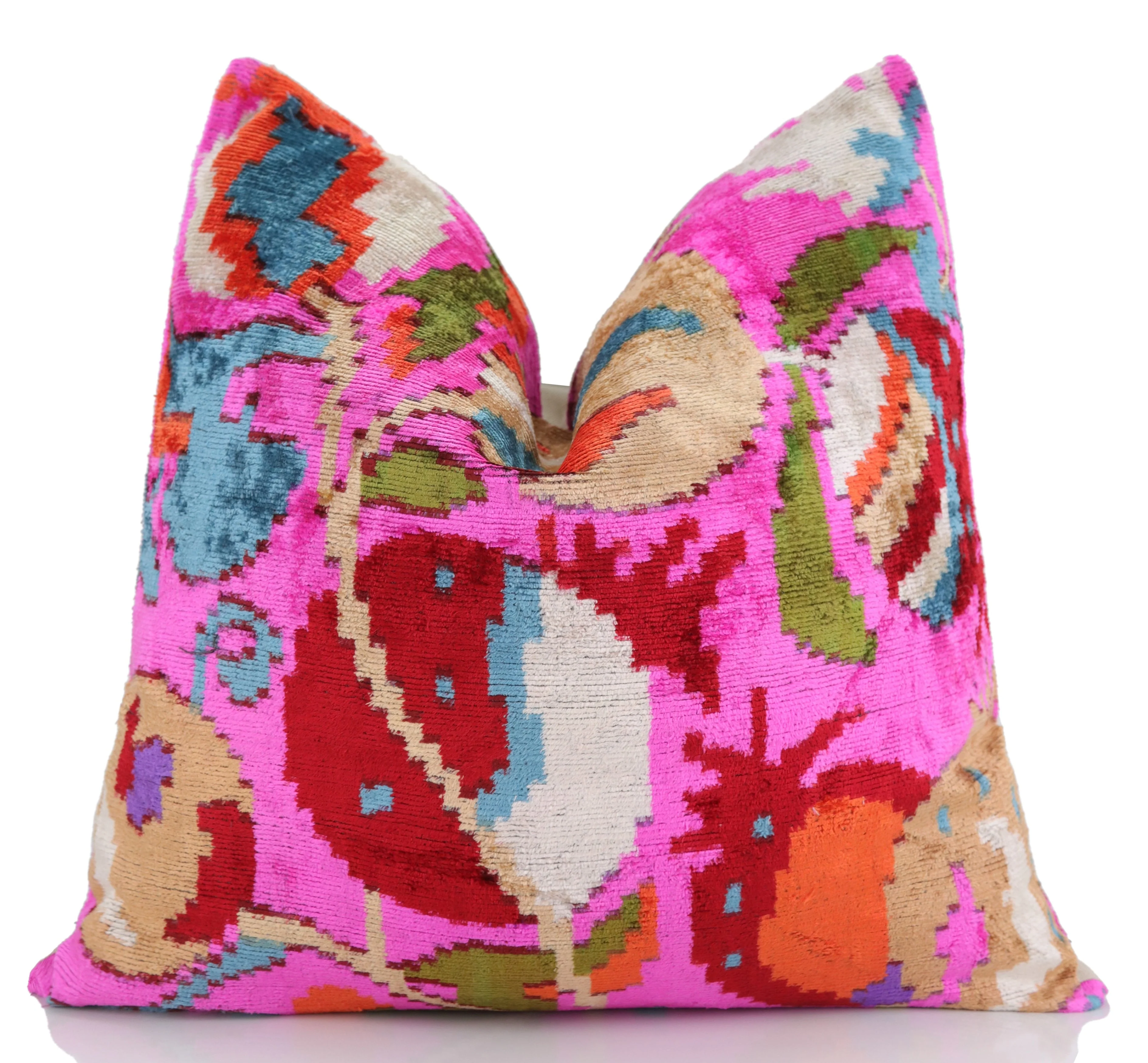 Canvello 20x20 Pink Floral Silk Velvet Pillow – Handmade Uzbek Pattern - Image 4