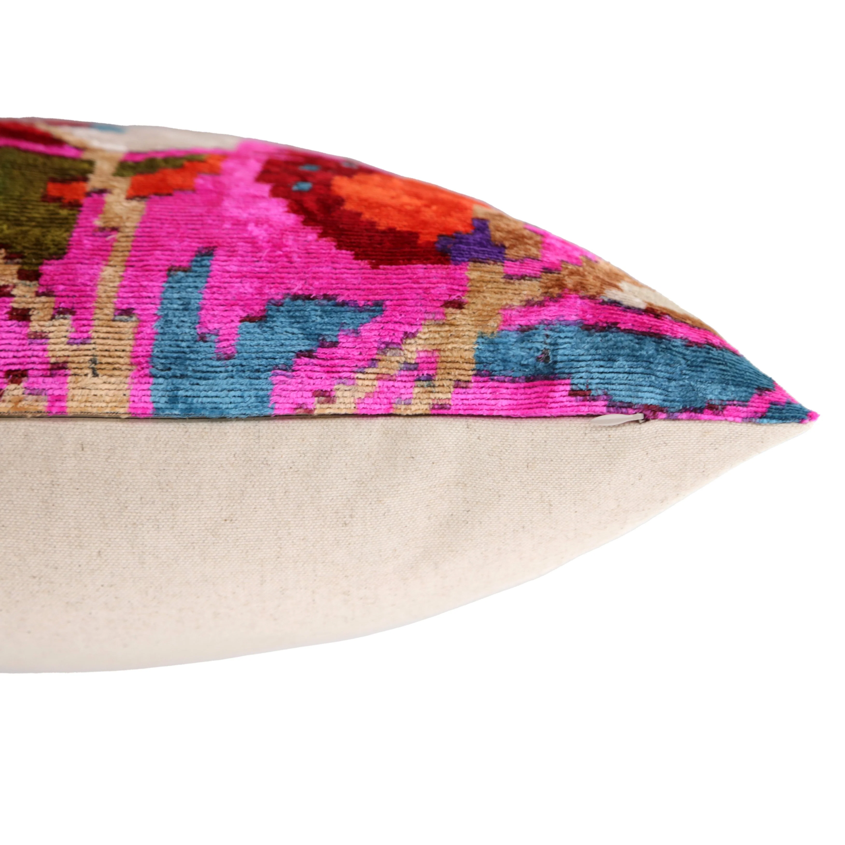 Canvello 20x20 Pink Floral Silk Velvet Pillow – Handmade Uzbek Pattern - Image 5