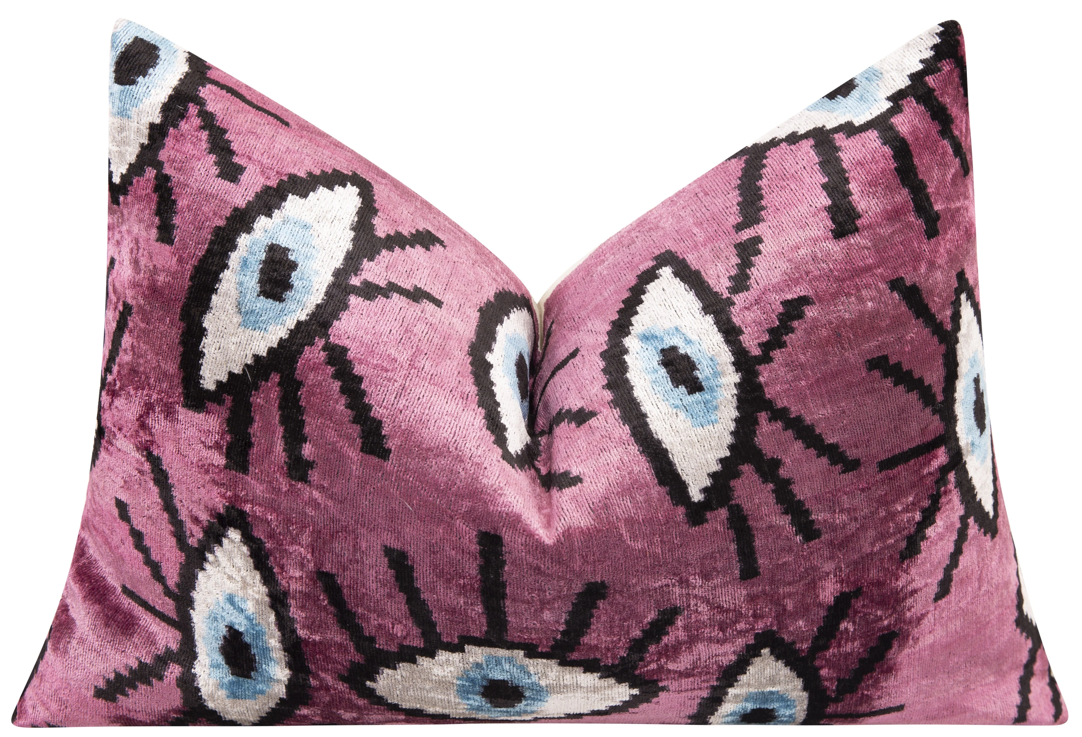 Canvello Handmade Velvet Evil Eye Pattern Pillow – 16x24 Luxury Decorative Throw Cushion for Home Decor – Feather Down Insert, Vegetable-Dyed, Vibrant Pink Purple Accent for Sofa, Couch & Furniture, - Image 3