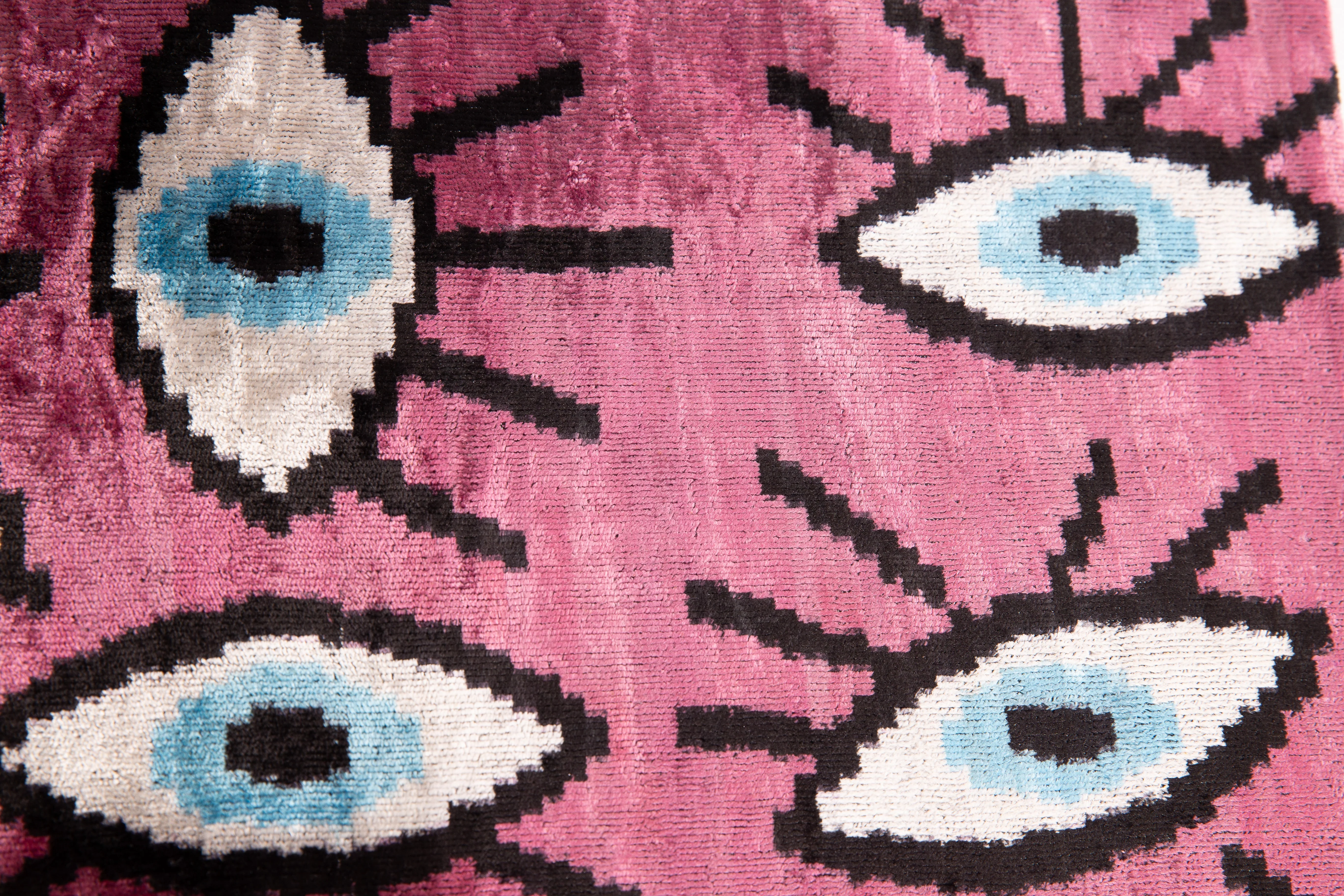 Canvello Handmade Velvet Evil Eye Pattern Pillow – 16x24 Luxury Decorative Throw Cushion for Home Decor – Feather Down Insert, Vegetable-Dyed, Vibrant Pink Purple Accent for Sofa, Couch & Furniture, - Image 4