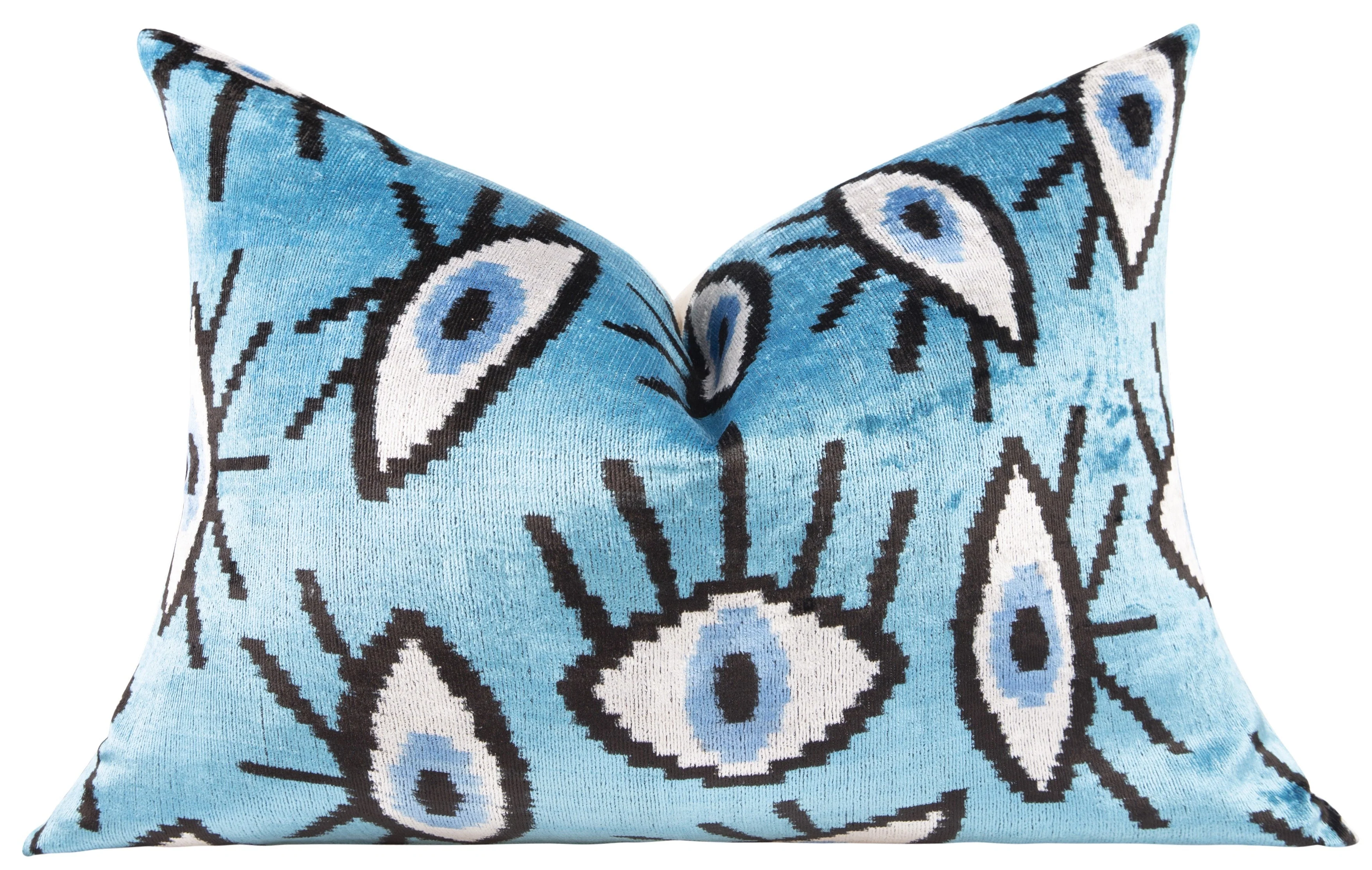 Canvello Handmade Velvet Evil Eye Pillow – 16x24 Luxury Decorative Throw Cushion for Home Decor – Feather Down Insert, Vegetable-Dyed, Vibrant Blue Accent - Image 3