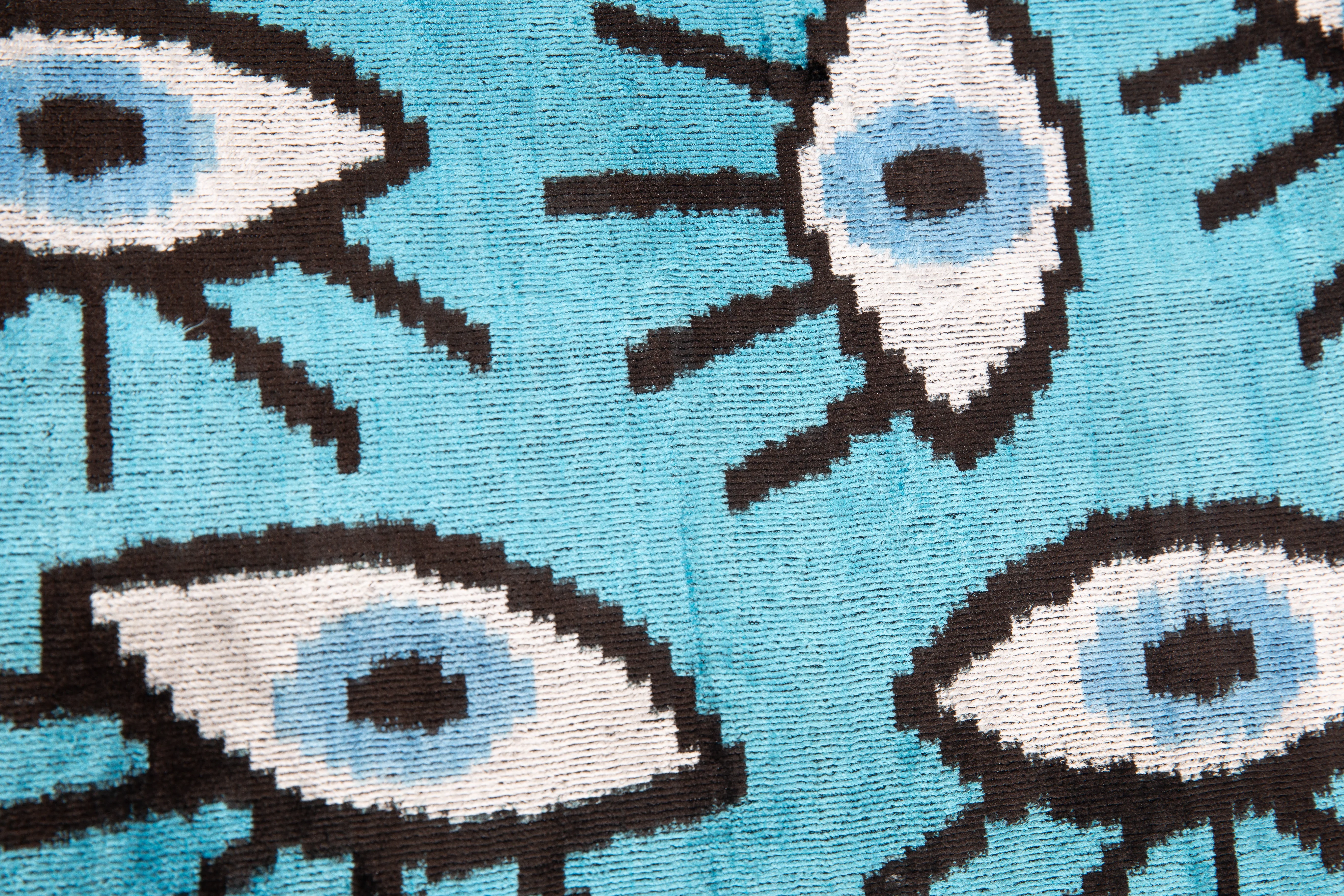 Canvello Handmade Velvet Evil Eye Pillow – 16x24 Luxury Decorative Throw Cushion for Home Decor – Feather Down Insert, Vegetable-Dyed, Vibrant Blue Accent - Image 4