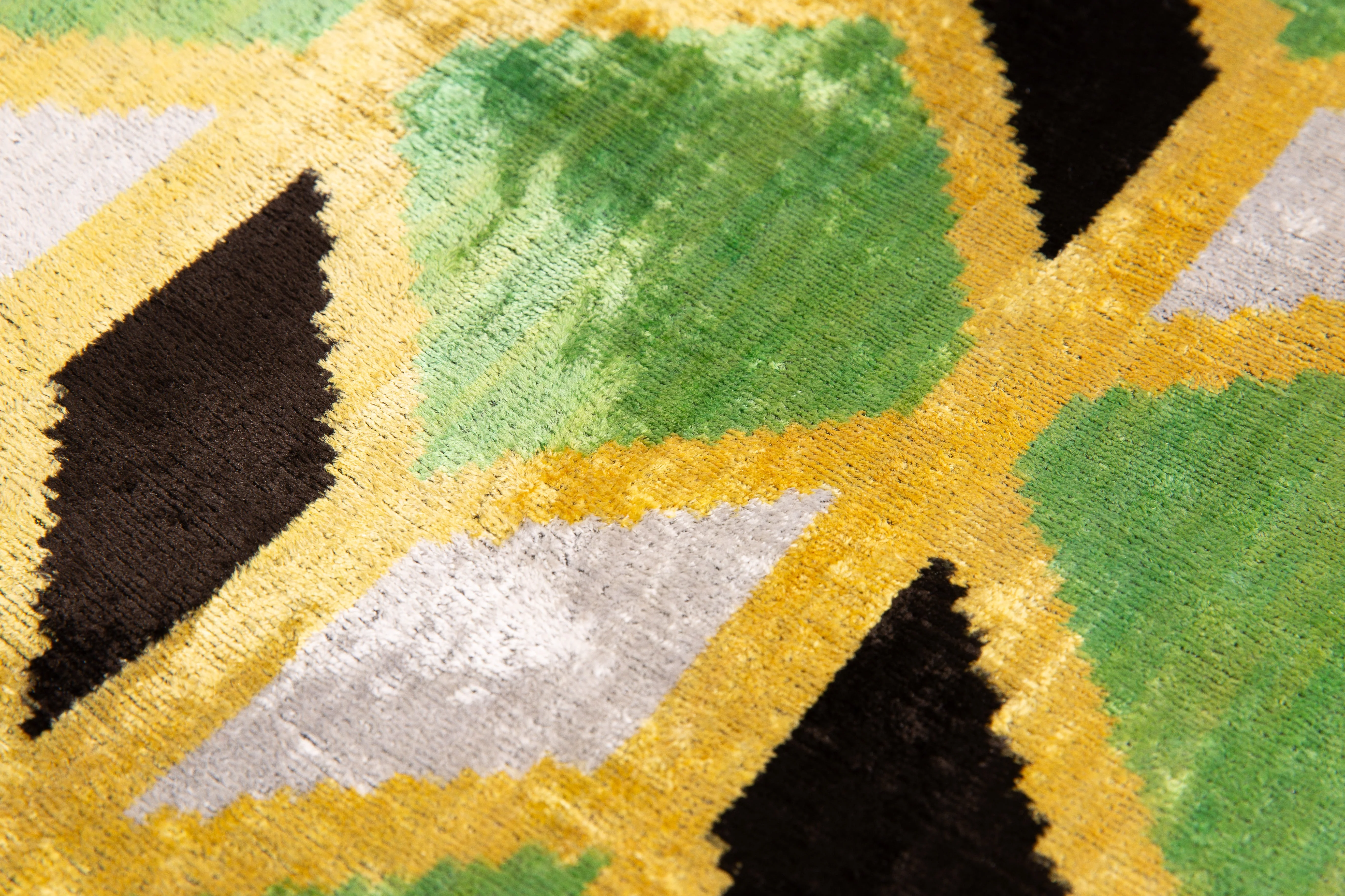 Canvello Handmade Velvet Geometric Pillow – 16x24 Luxury Decorative Throw Cushion for Home Decor – Feather Down Insert, Vegetable-Dyed, Vibrant Green and Yellow Accent for Sofa, Couch & Furniture, - Image 3