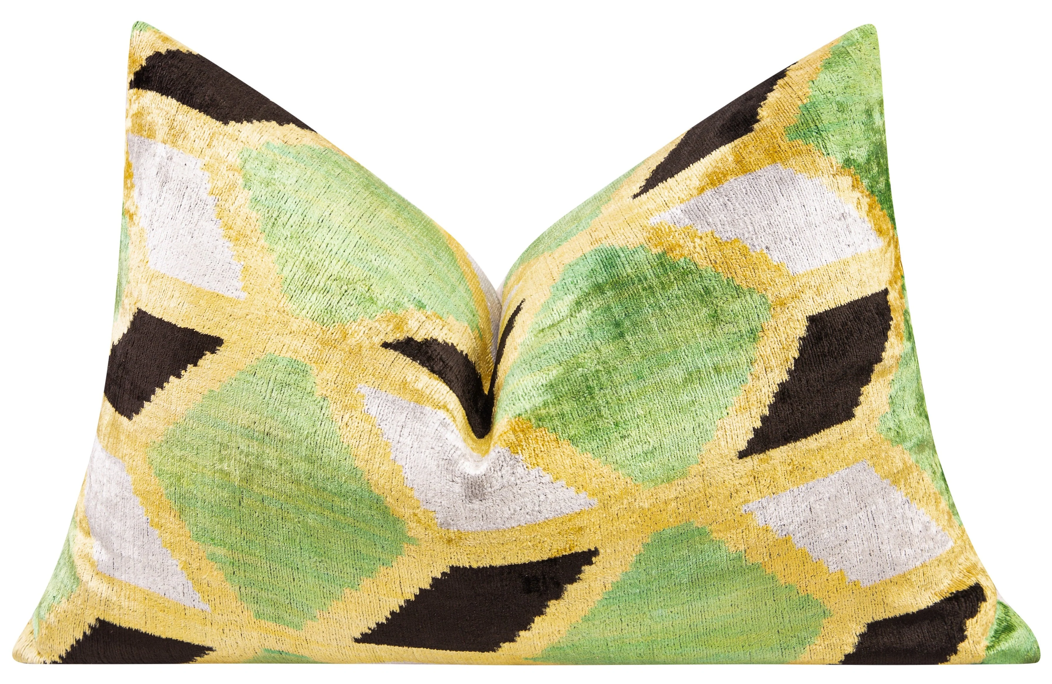 Canvello Handmade Velvet Geometric Pillow – 16x24 Luxury Decorative Throw Cushion for Home Decor – Feather Down Insert, Vegetable-Dyed, Vibrant Green and Yellow Accent for Sofa, Couch & Furniture, - Image 4