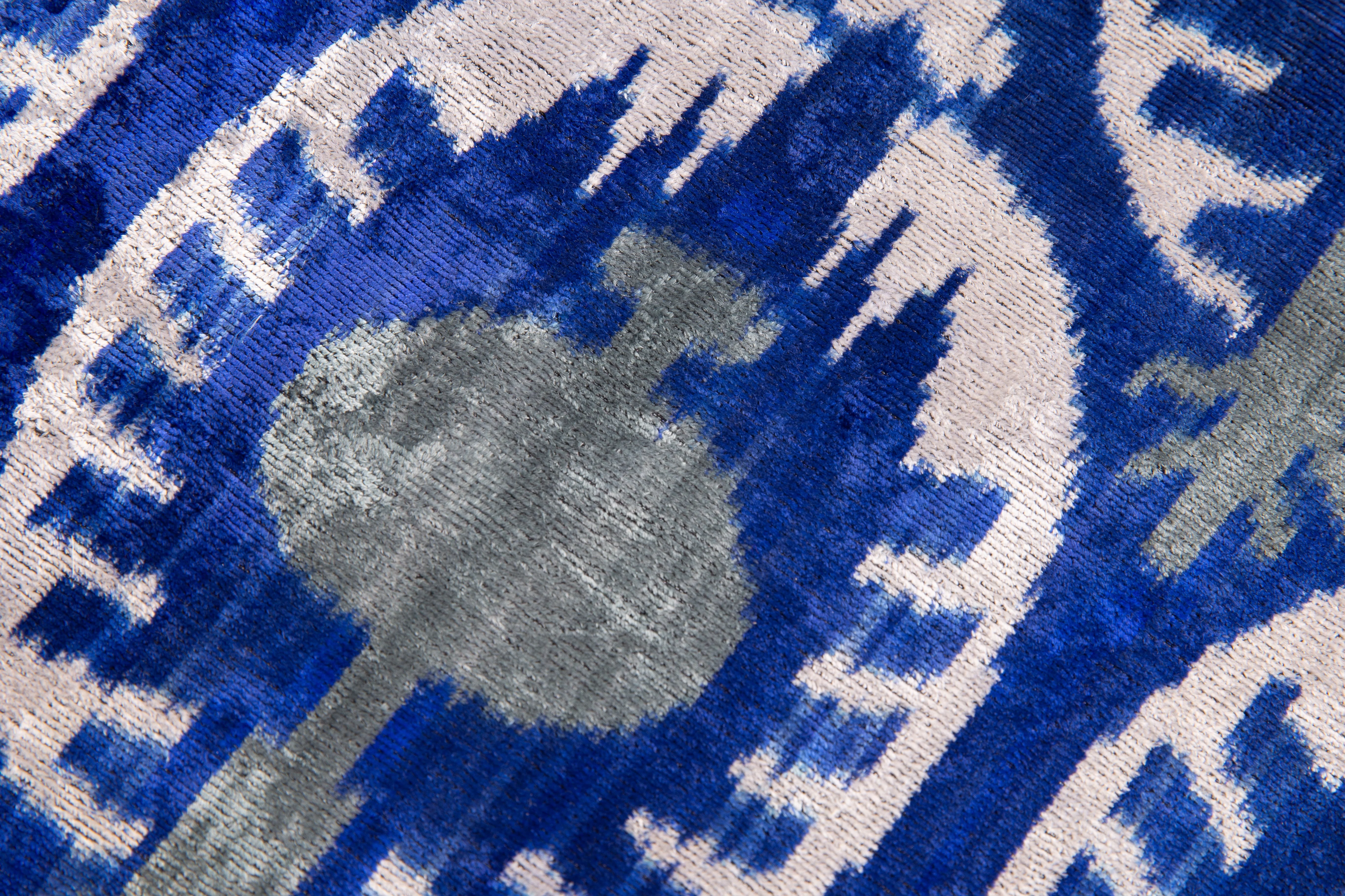 Canvello Handmade Velvet Ikat Pillow – 16x24 Luxury Decorative Throw Cushion for Home Decor – Feather Down Insert, Vegetable-Dyed, Elegant Blue and White Accent for Sofa, Couch & Furniture - Image 4