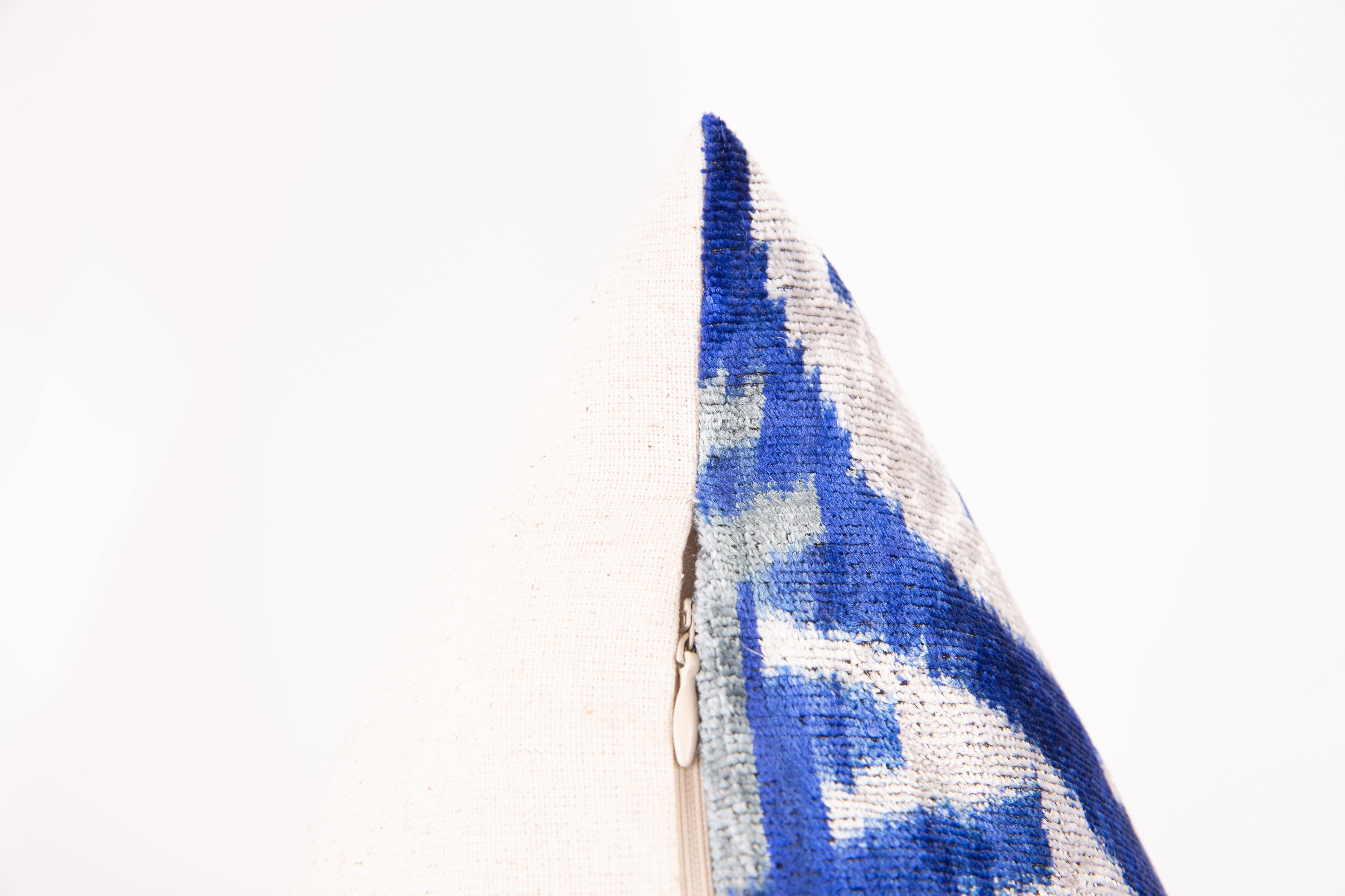 Canvello Handmade Velvet Ikat Pillow – 16x24 Luxury Decorative Throw Cushion for Home Decor – Feather Down Insert, Vegetable-Dyed, Elegant Blue and White Accent for Sofa, Couch & Furniture - Image 5