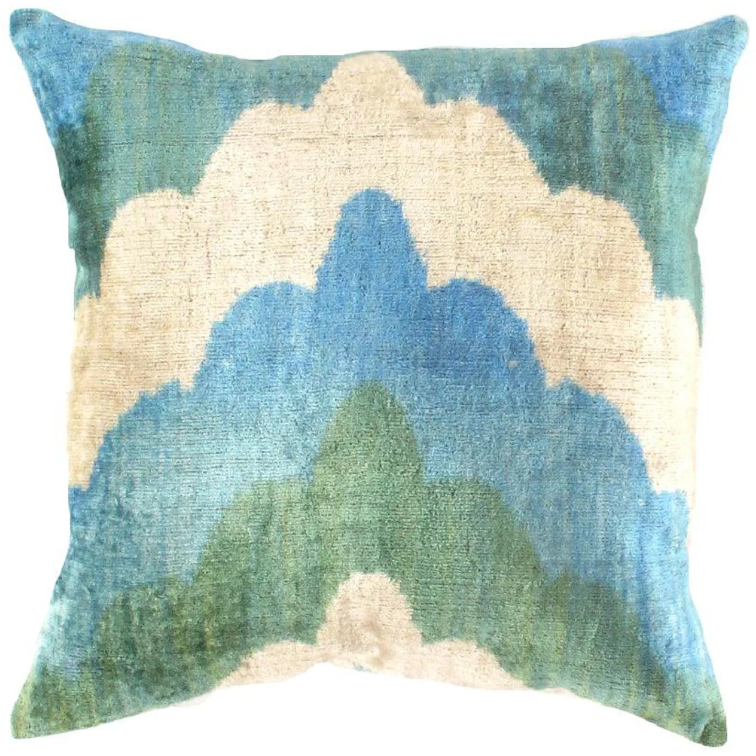 Canvello Turkish blue beige Silk Ikat pillow - 20" X 20"
