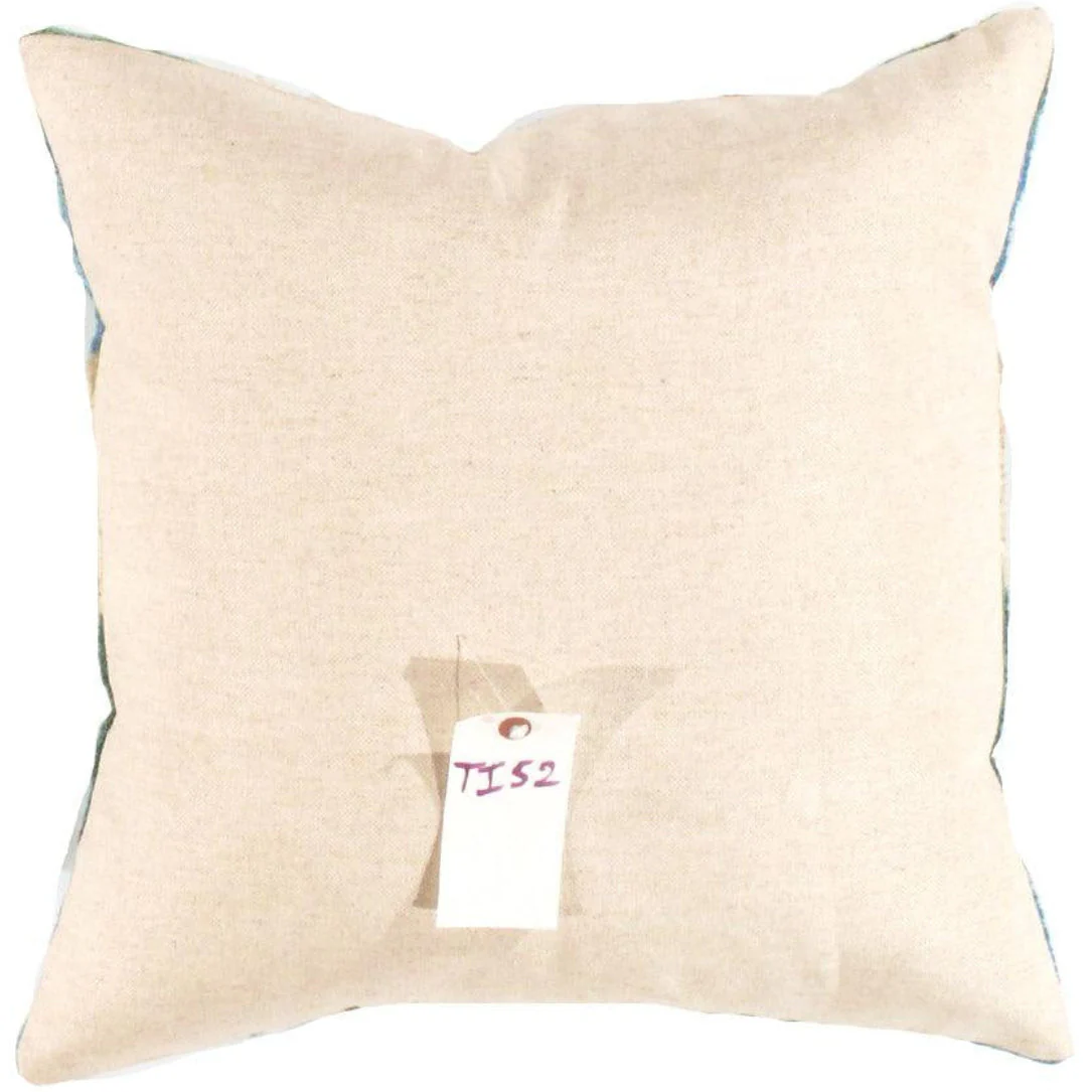 Canvello Turkish blue beige Silk Ikat pillow - 20" X 20" - Image 2