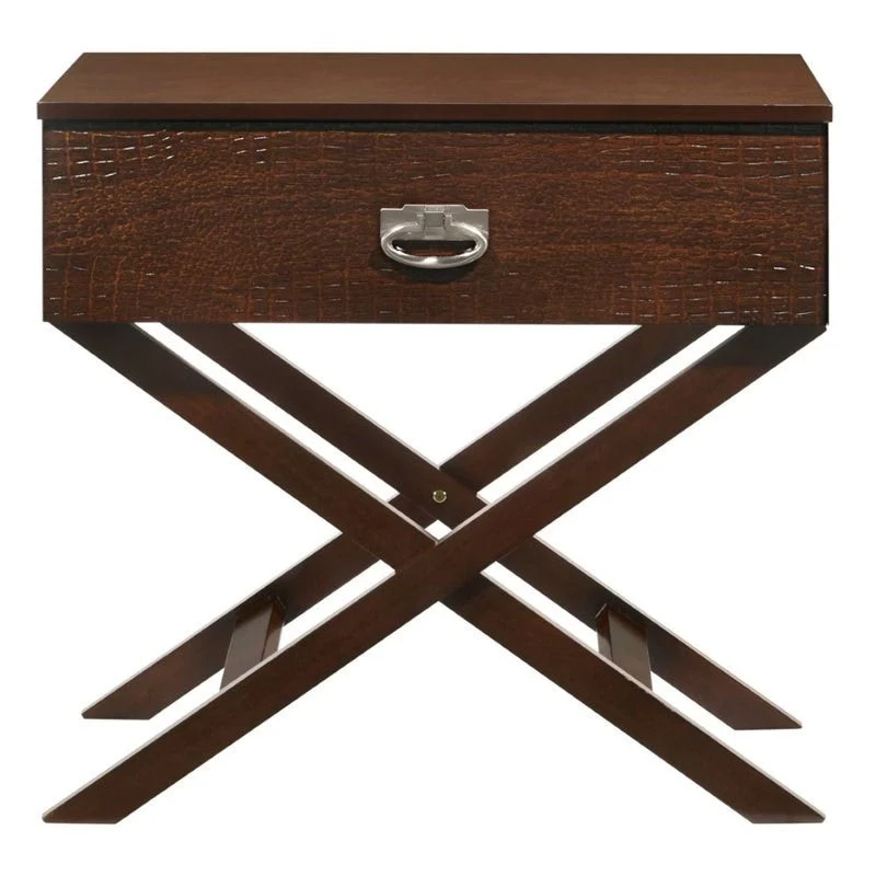 Cappuccino Brown Wood 1-Drawer End Table Nightstand with X Legs - Image 2