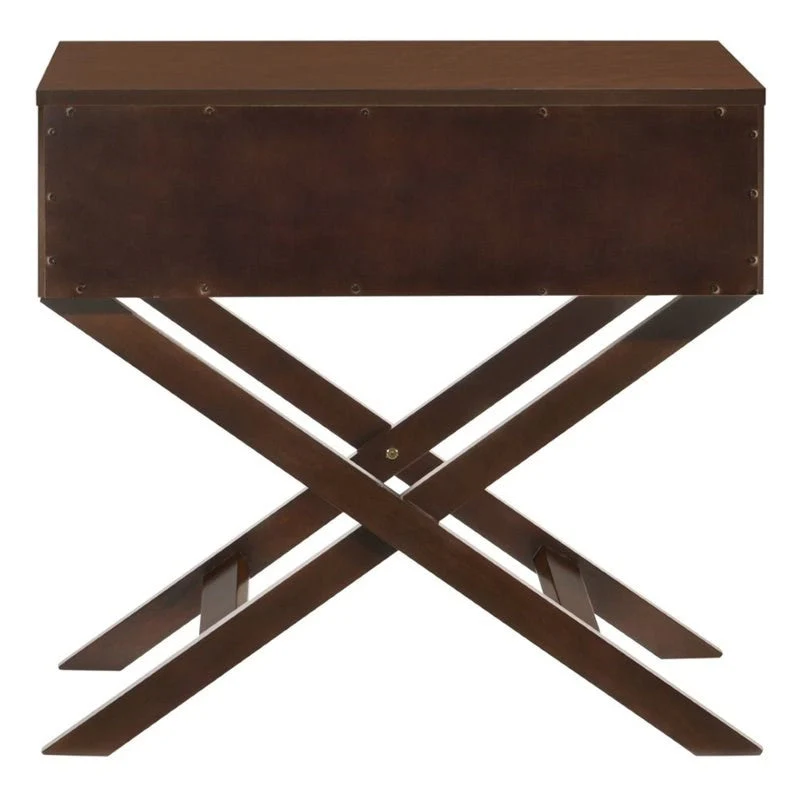 Cappuccino Brown Wood 1-Drawer End Table Nightstand with X Legs - Image 4
