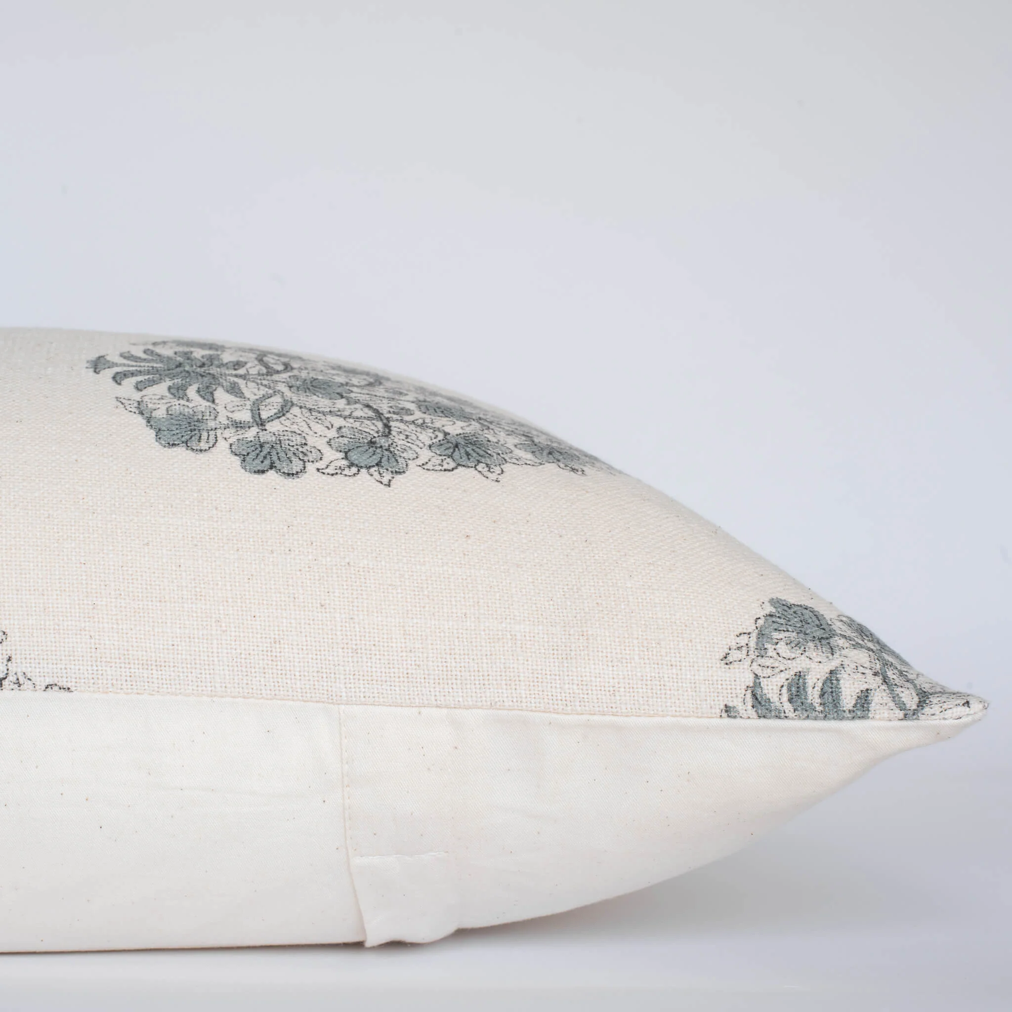 Capri Floral Block Printed Pillow Cover | Blue - Image 3