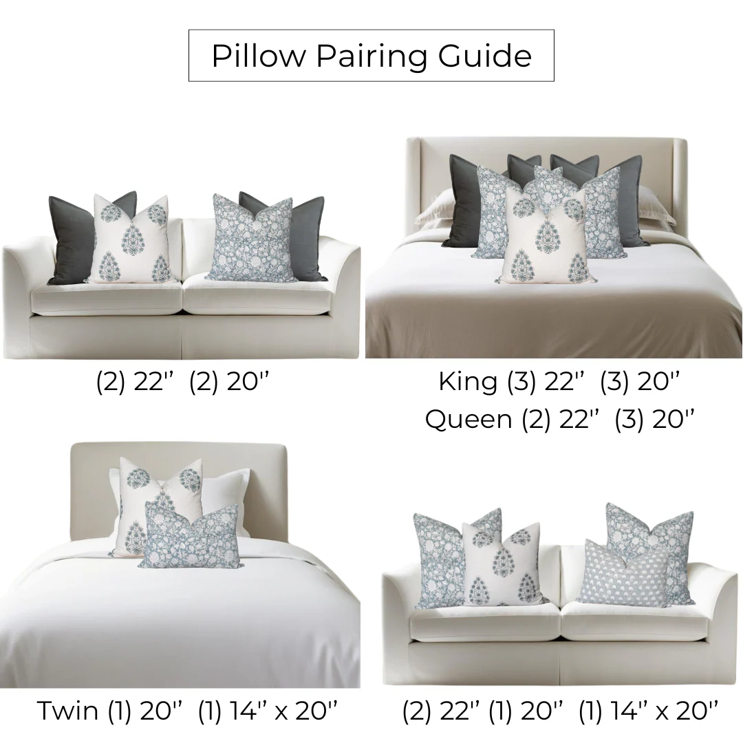 Capri Floral Block Printed Pillow Cover | Blue - Image 6