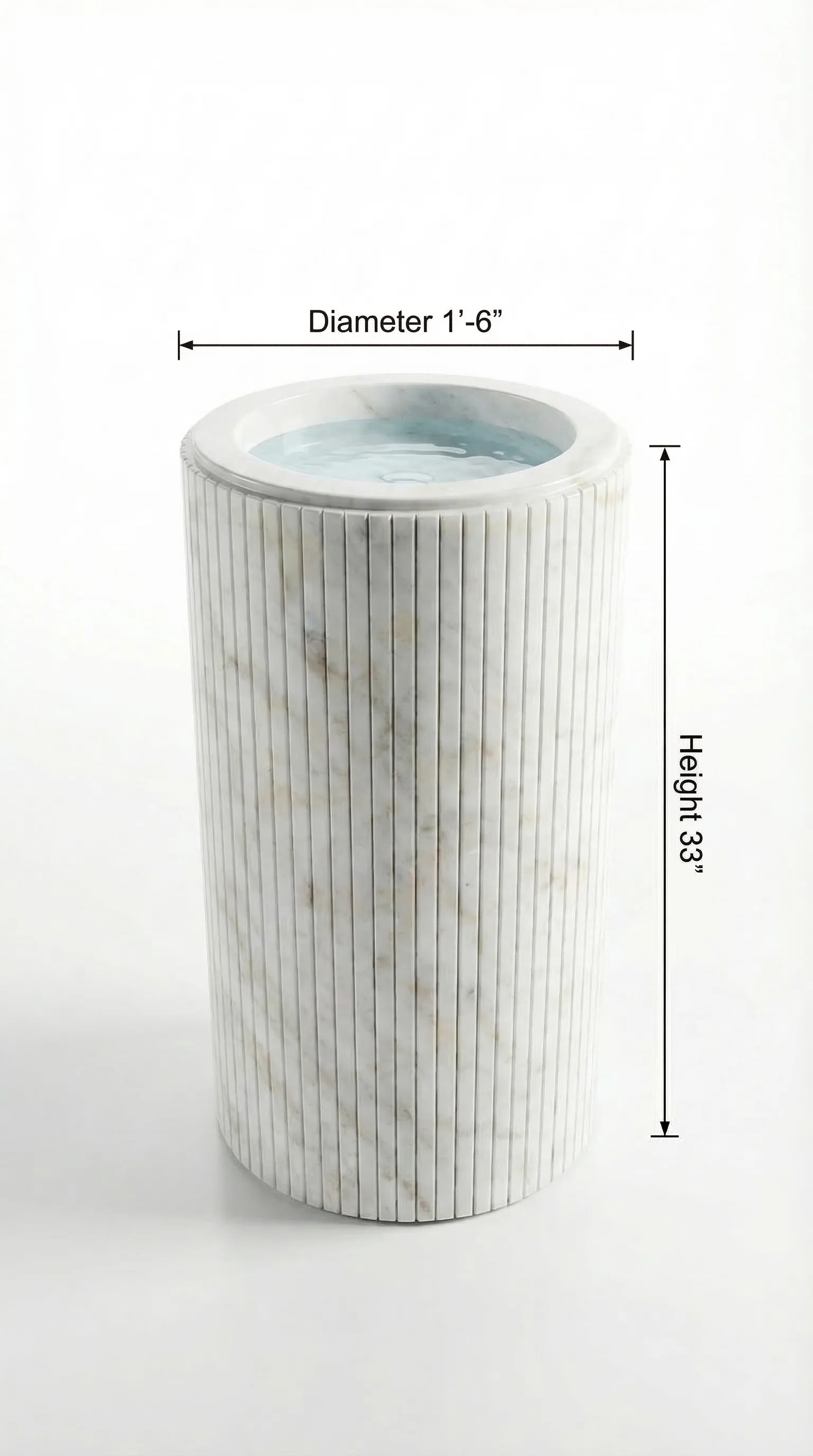 Cararra White Marble Designer Pedestal Stand-Alone Fluted Sink (W)18" (L)18" (H)33" - Image 3