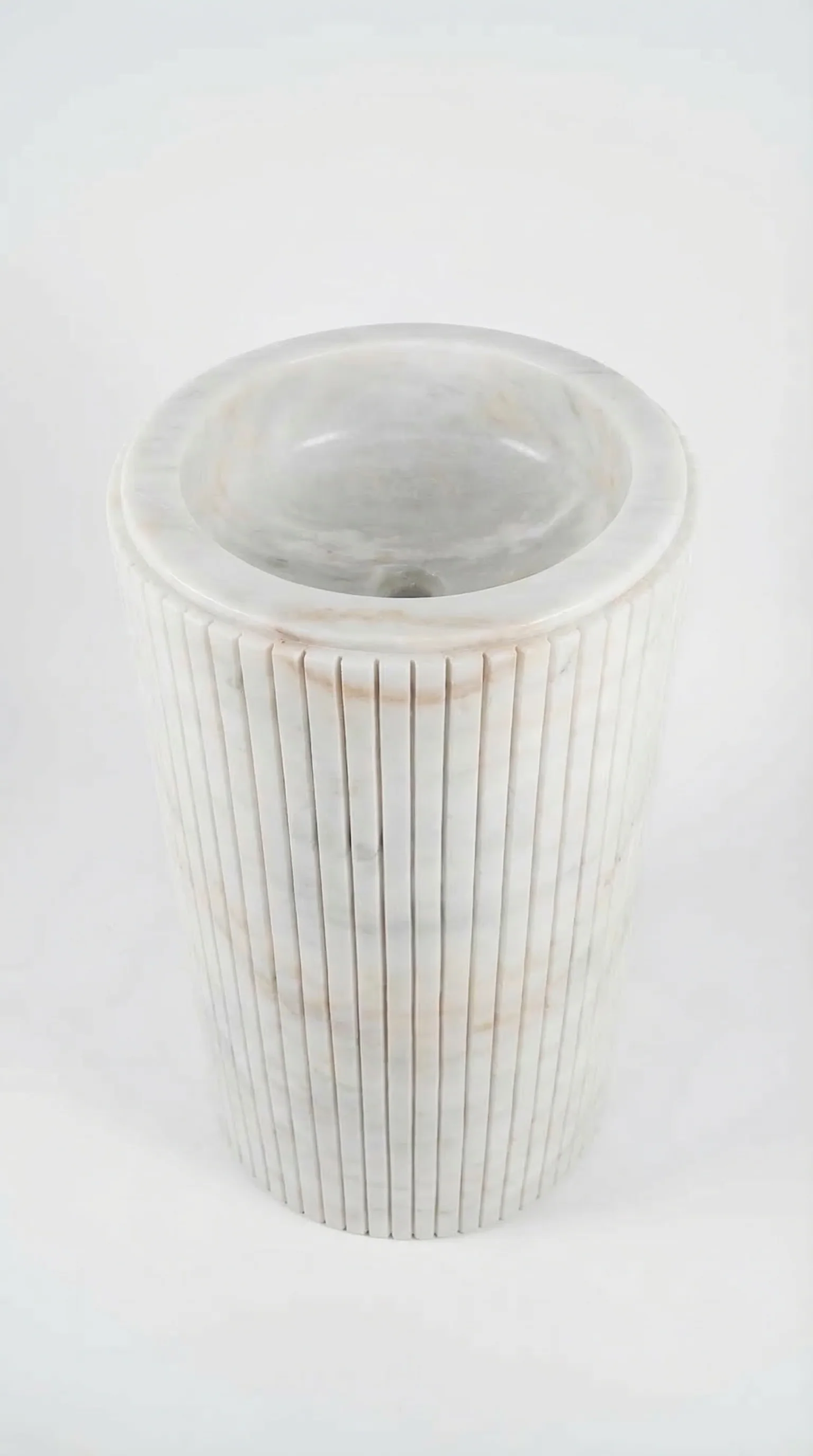 Cararra White Marble Designer Pedestal Stand-Alone Fluted Sink (W)18" (L)18" (H)33" - Image 4