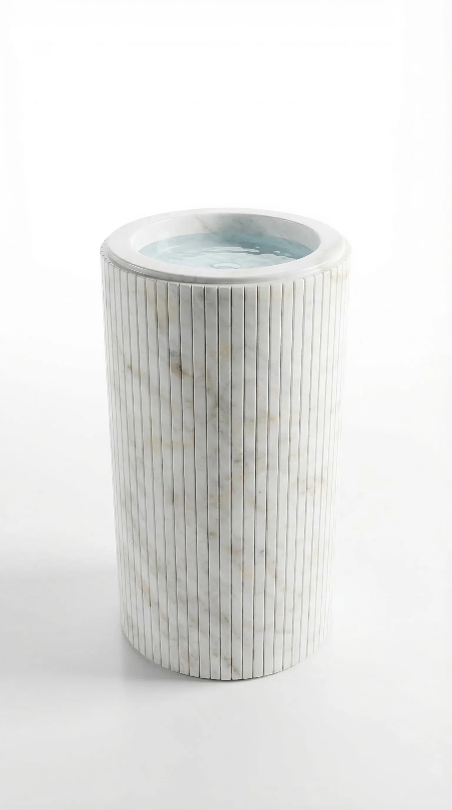 Cararra White Marble Designer Pedestal Stand-Alone Fluted Sink (W)18" (L)18" (H)33" - Image 5