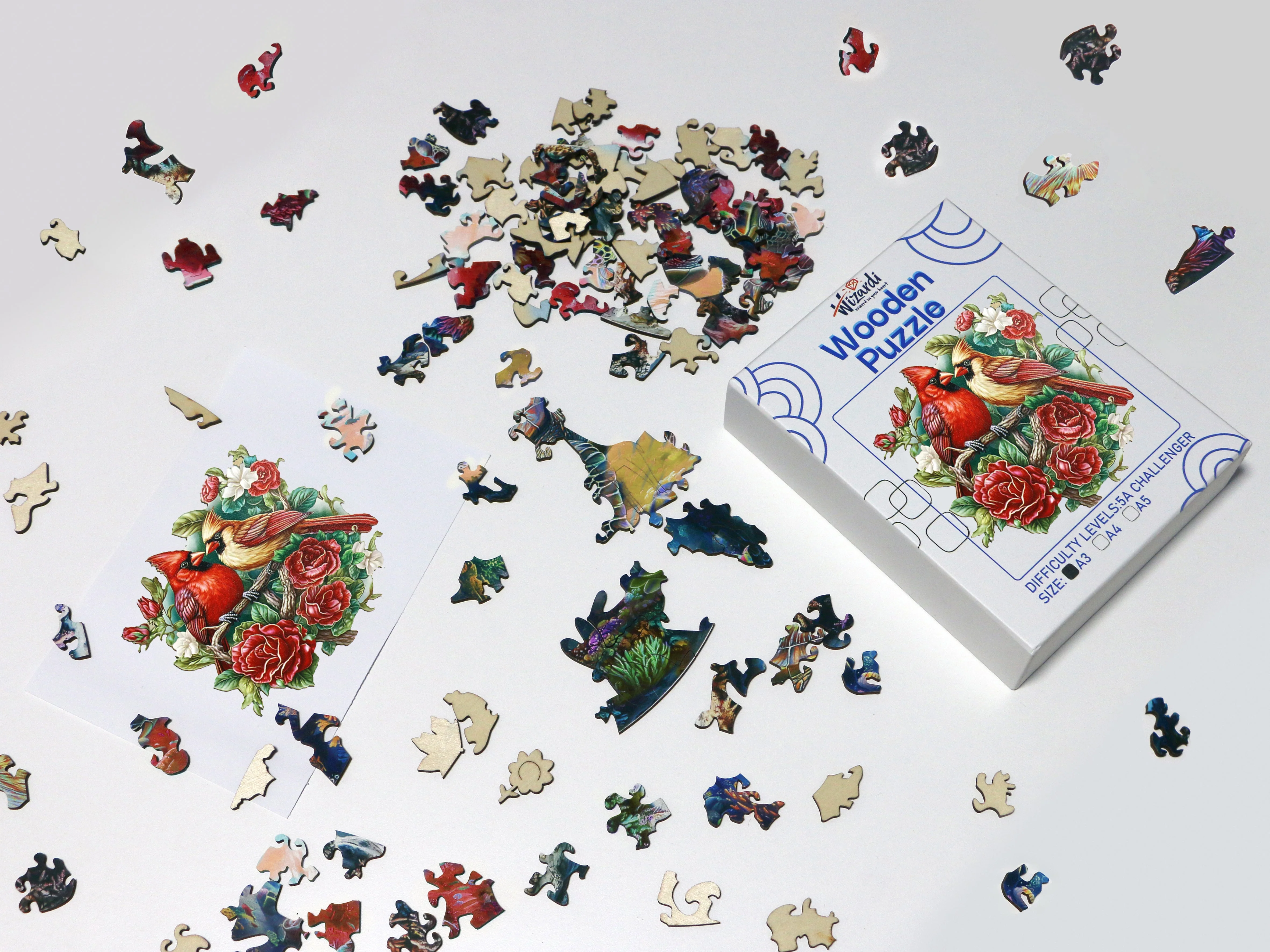Cardinal and Roses - Jigsaw Wooden Puzzle by Wizardi F07N9-35 - Image 2