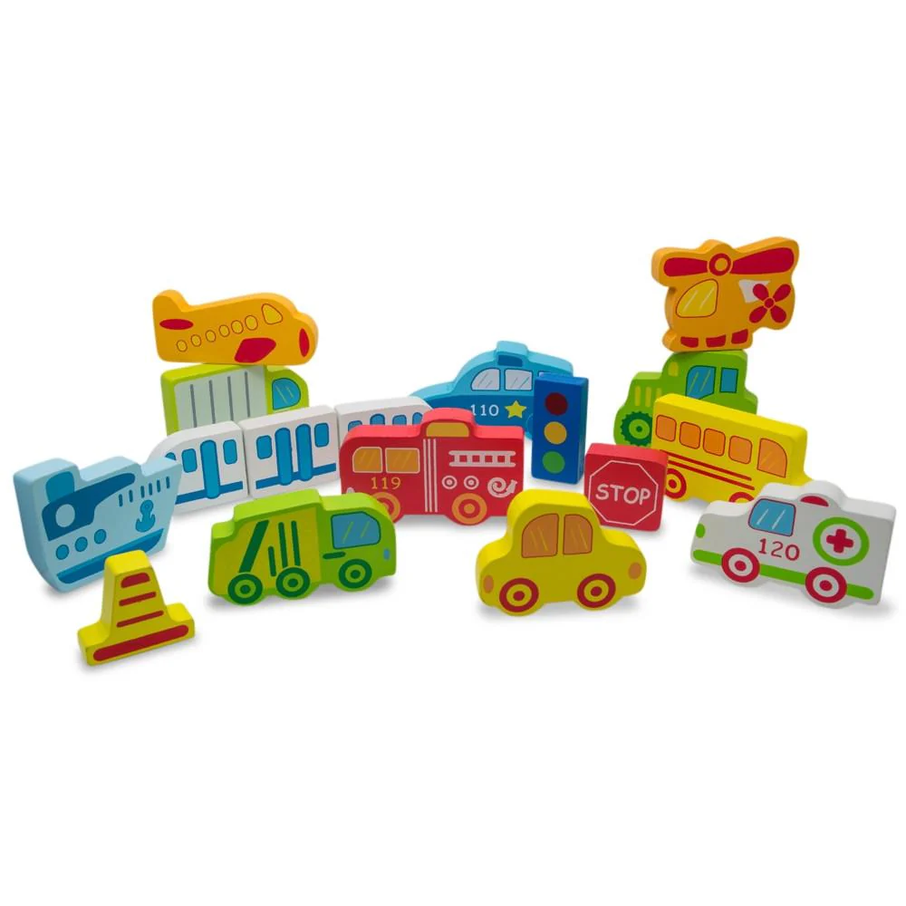 Cars, Ship, Plane, Helicopter and Sign Learning Wooden Blocks Puzzle - Image 2