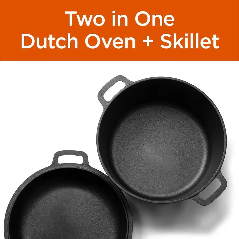 Cast Iron 5-Quart Pre-Seasoned Dutch Oven with 2-in-1 Skillet Lid 10.25-inch - Image 3