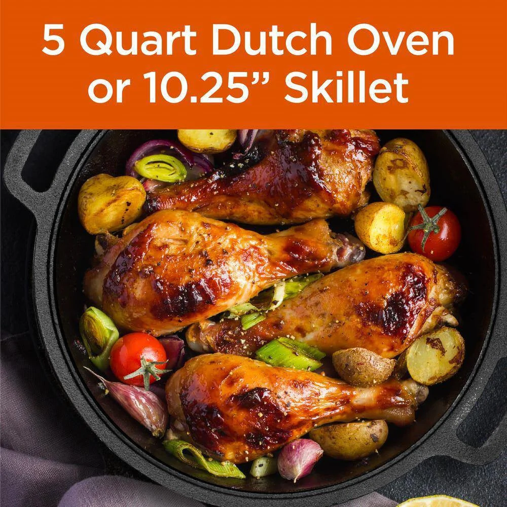 Cast Iron 5-Quart Pre-Seasoned Dutch Oven with 2-in-1 Skillet Lid 10.25-inch - Image 4