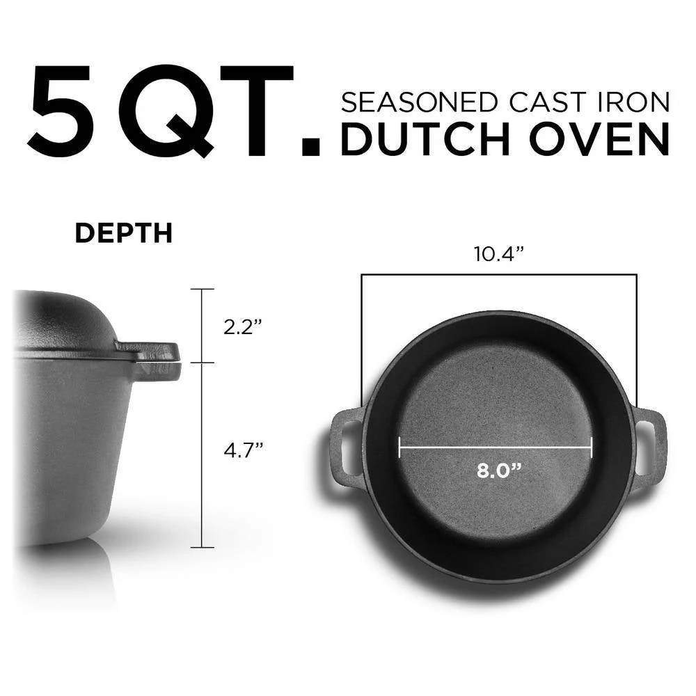 Cast Iron 5-Quart Pre-Seasoned Dutch Oven with 2-in-1 Skillet Lid 10.25-inch - Image 5