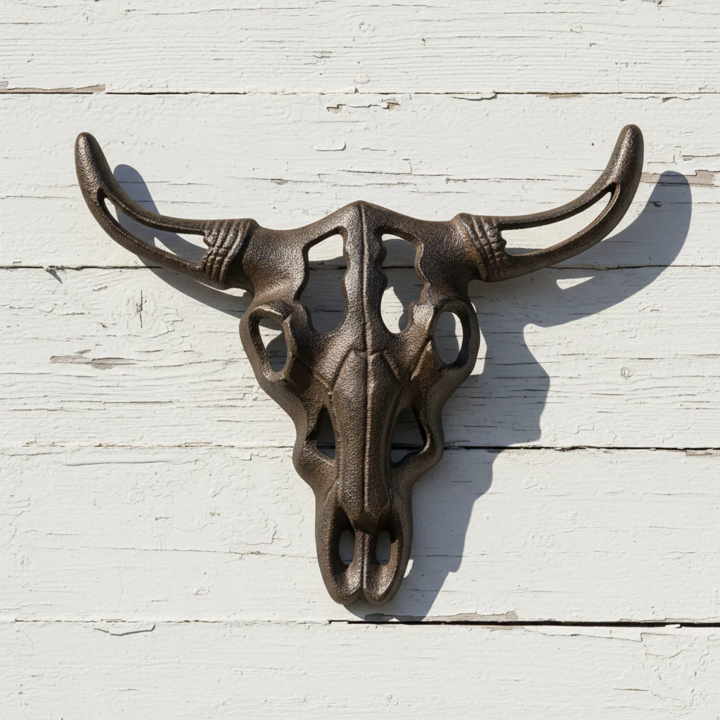 Bull Skull Wall Decor, Western Farmhouse Cast Iron Accent