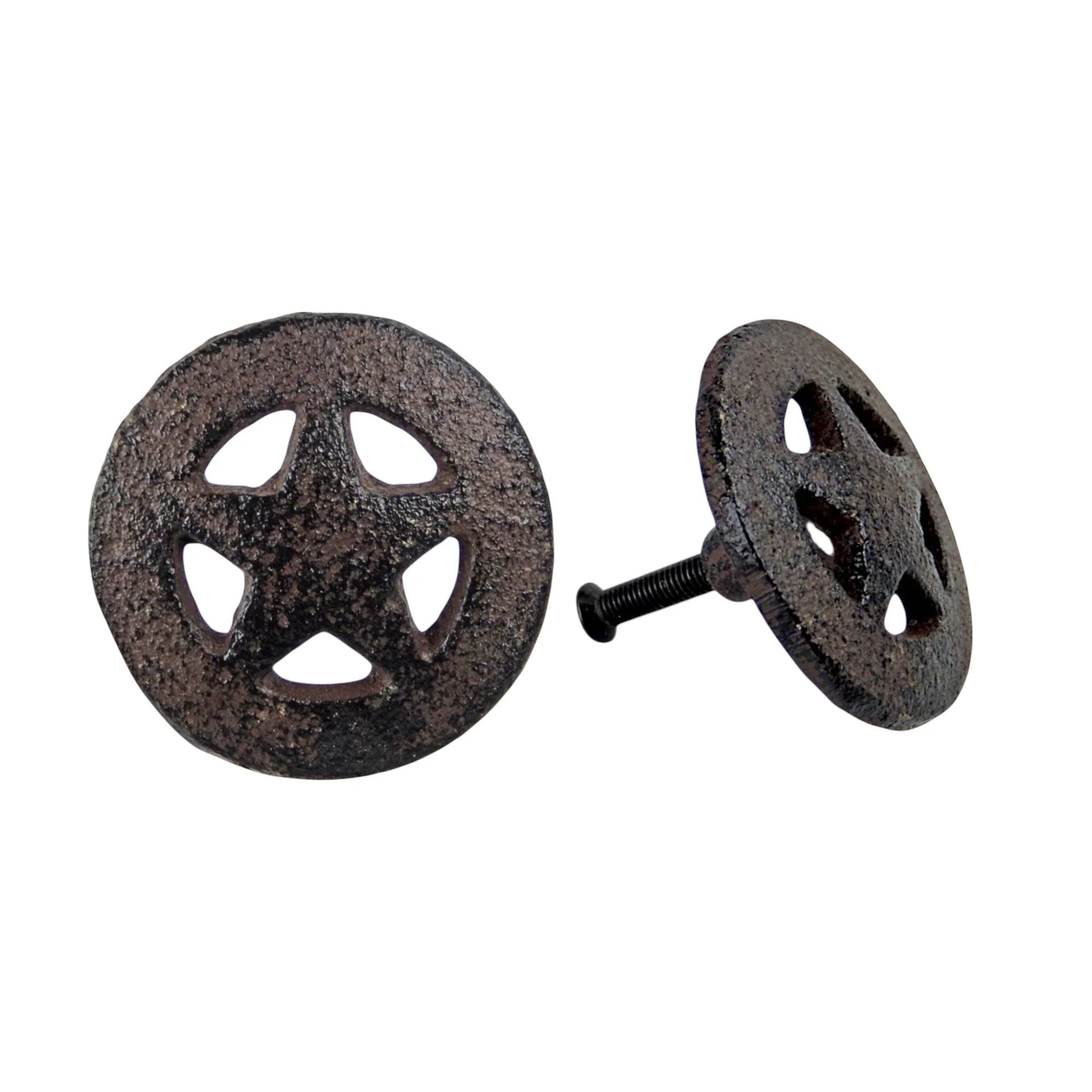 Cast Iron Circle Star Knob, Rustic Cabinet & Drawer Pull - Image 2