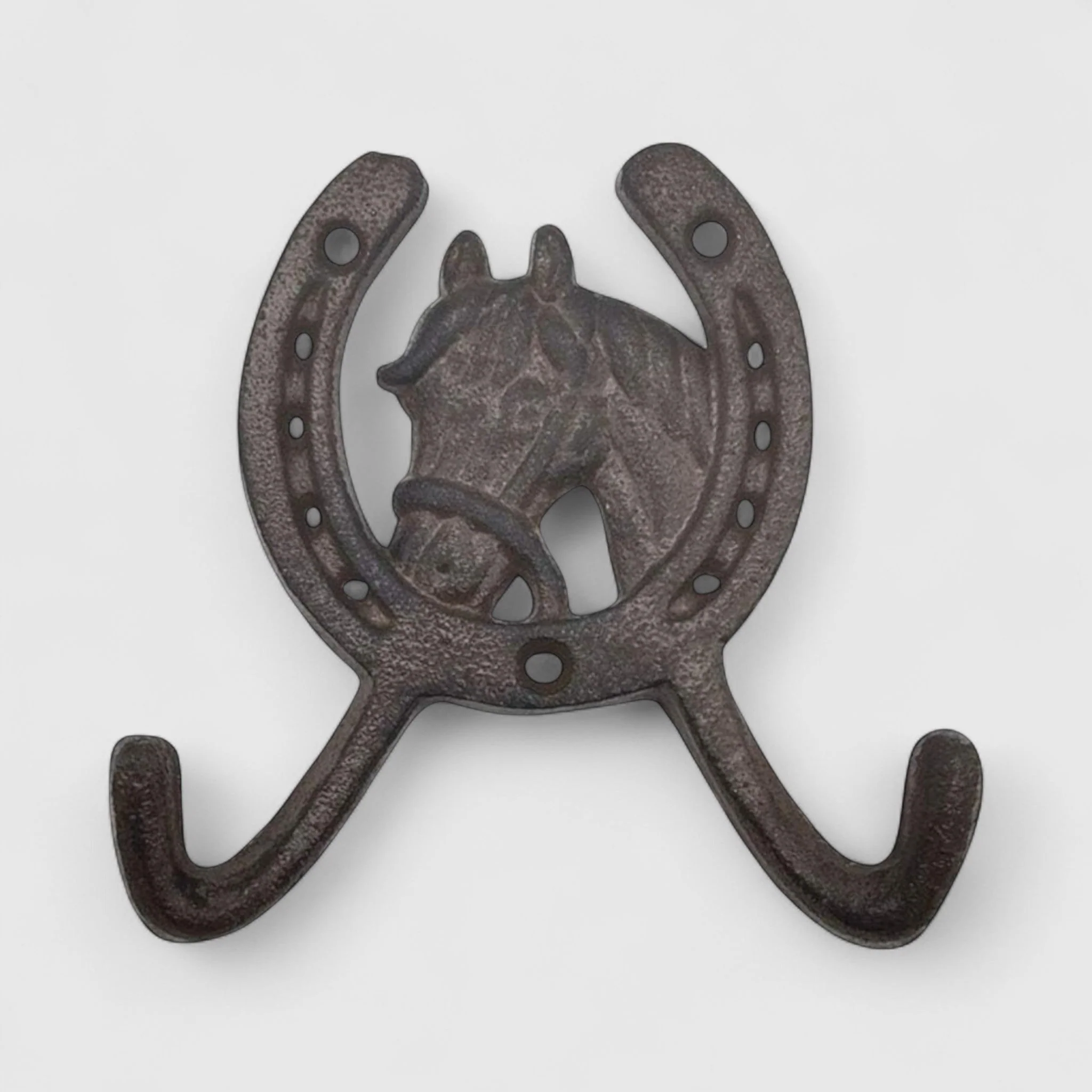 Horseshoe Wall Hook with Horse Head, Rustic Cast Iron Hanger - Image 2