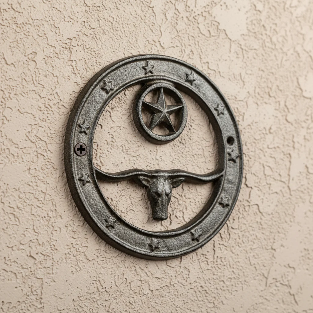 Longhorn & Star Plaque, Western Farmhouse Cast Iron Wall Decor