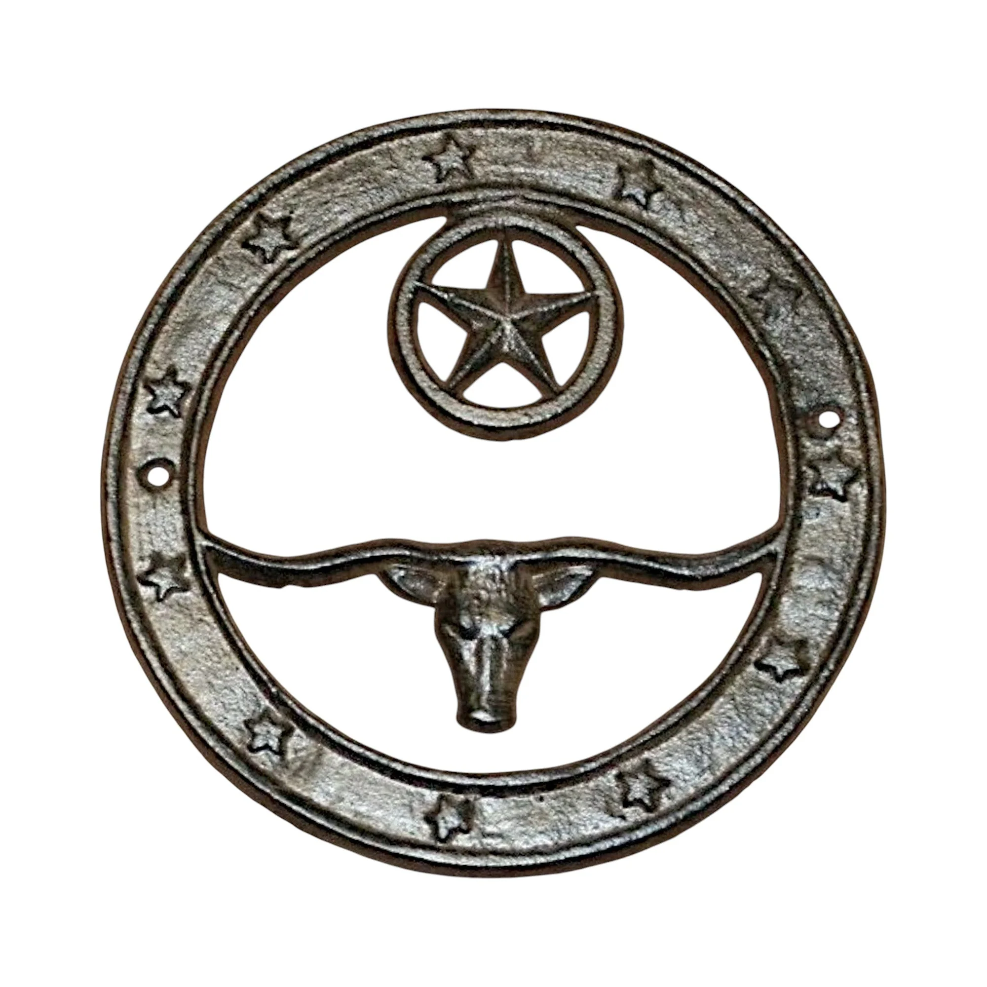Longhorn & Star Plaque, Western Farmhouse Cast Iron Wall Decor - Image 2