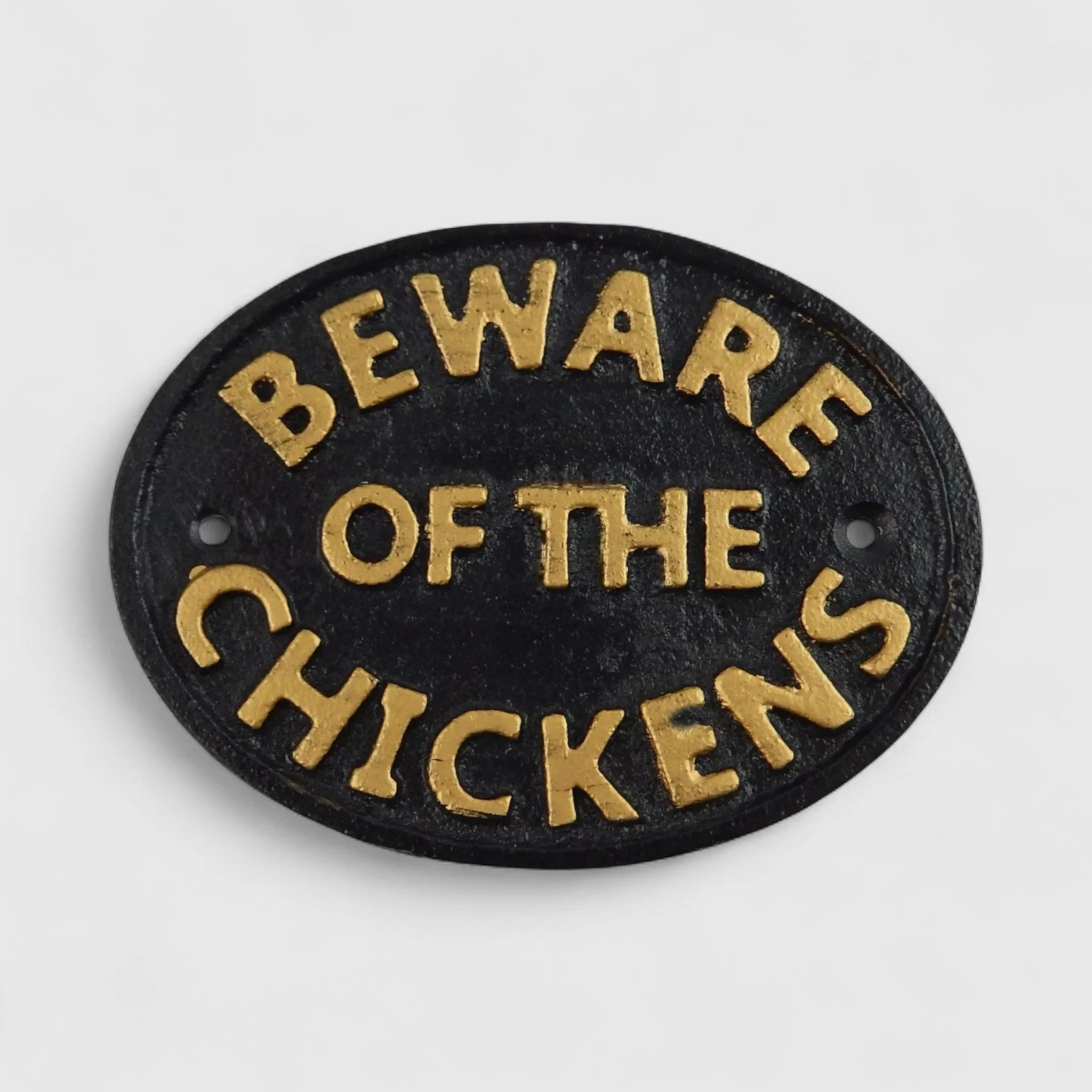 Cast Iron Plaque: Beware Of The Chickens - Farm Decor - Image 2