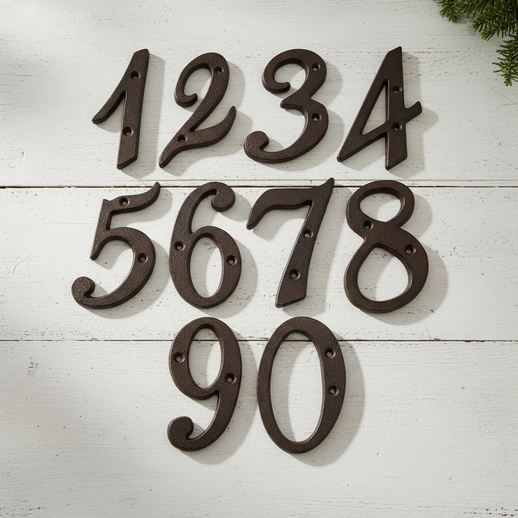 Rustic House Numbers, Antique Farmhouse Cast Iron Address Set