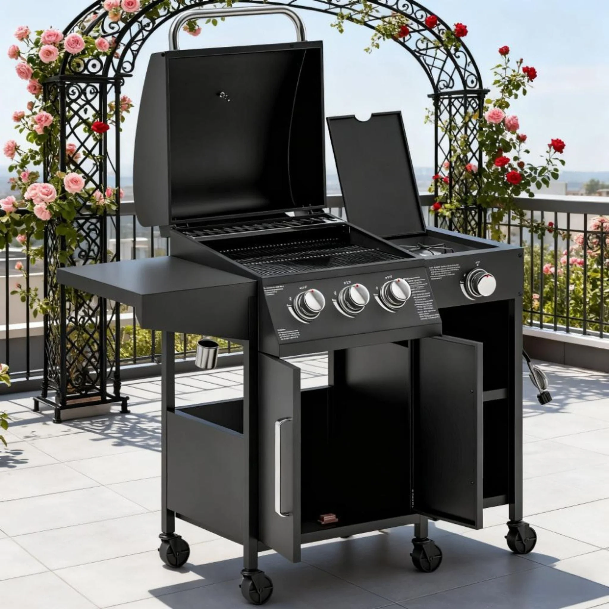 Castelle Flame 15K BTU Barbecue Propane Liquid Propane Grill With Side Burner (SAK53481) - Image 10