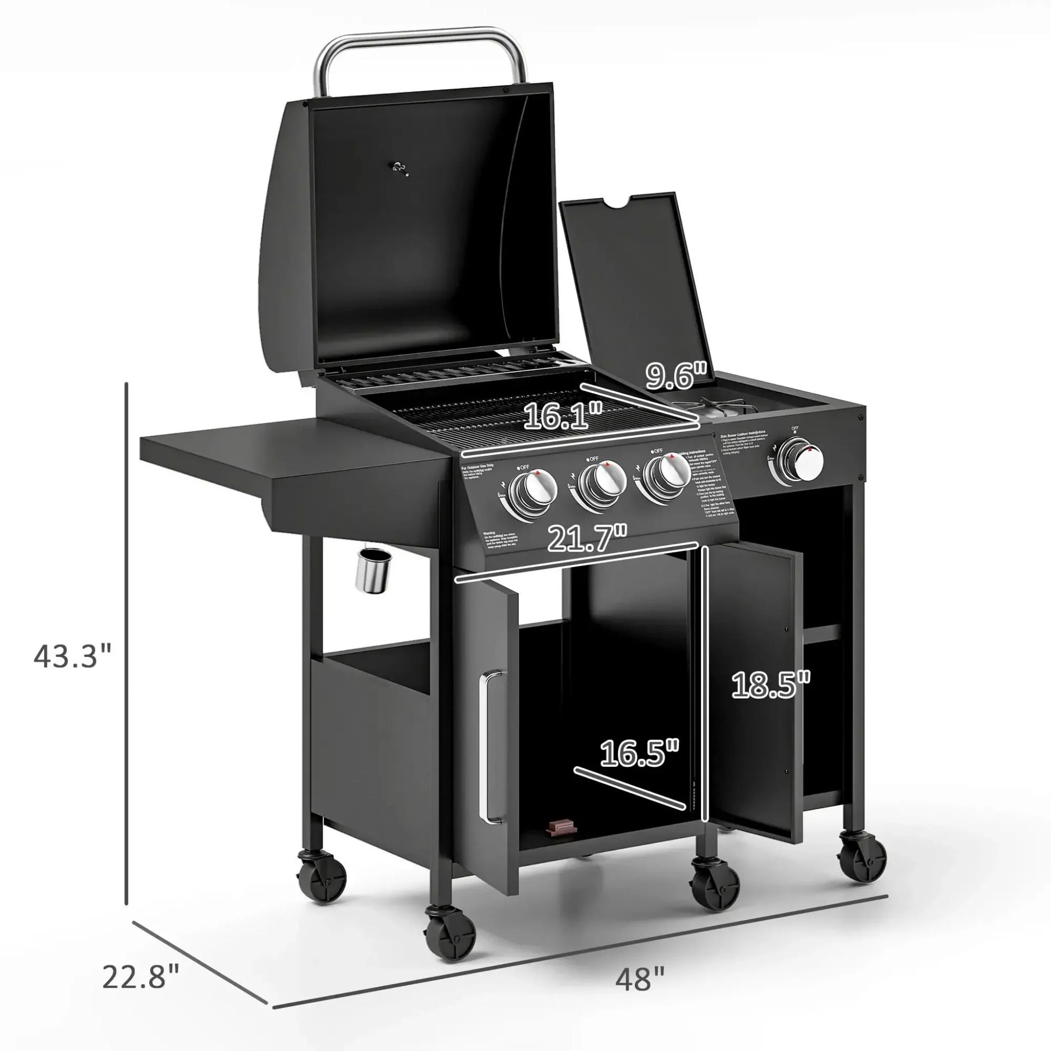 Castelle Flame 15K BTU Barbecue Propane Liquid Propane Grill With Side Burner (SAK53481) - Image 11