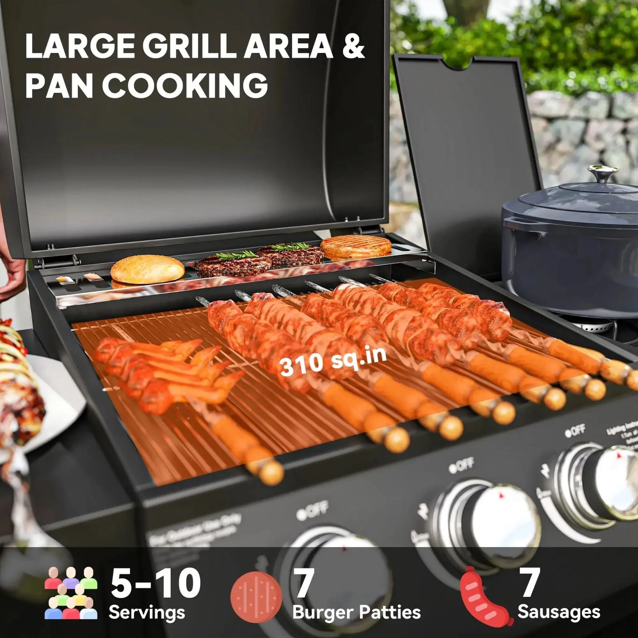 Castelle Flame 15K BTU Barbecue Propane Liquid Propane Grill With Side Burner (SAK53481) - Image 3