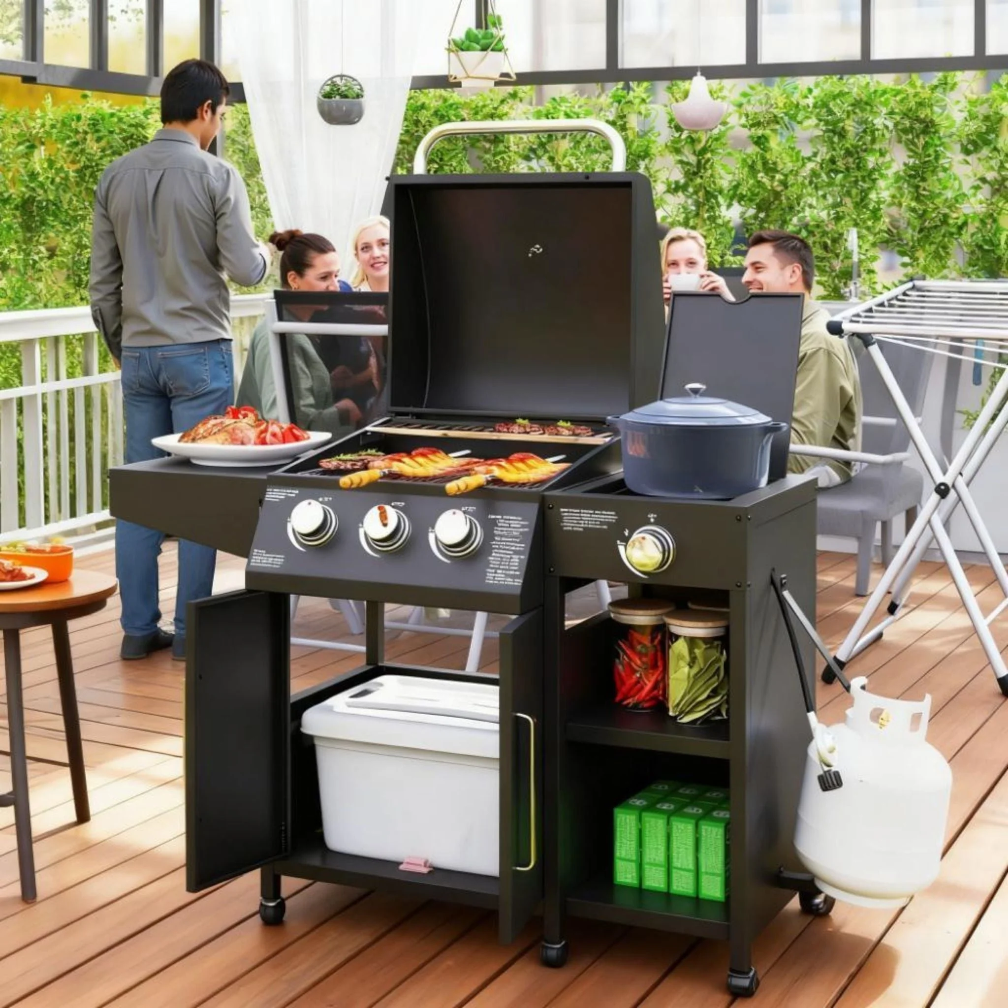 Castelle Flame 15K BTU Barbecue Propane Liquid Propane Grill With Side Burner (SAK53481) - Image 4