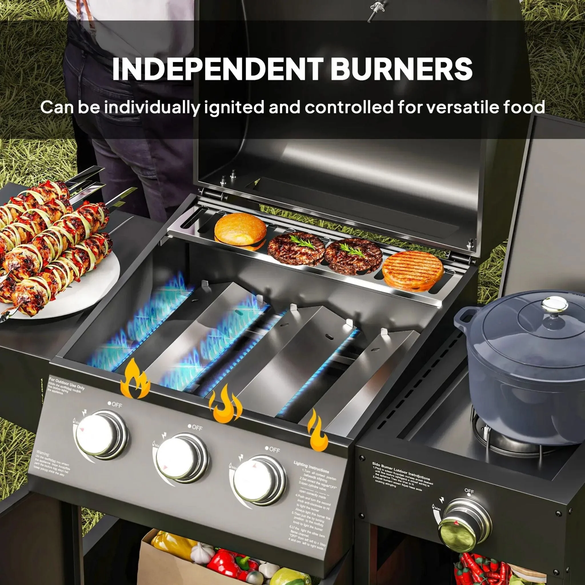 Castelle Flame 15K BTU Barbecue Propane Liquid Propane Grill With Side Burner (SAK53481) - Image 5