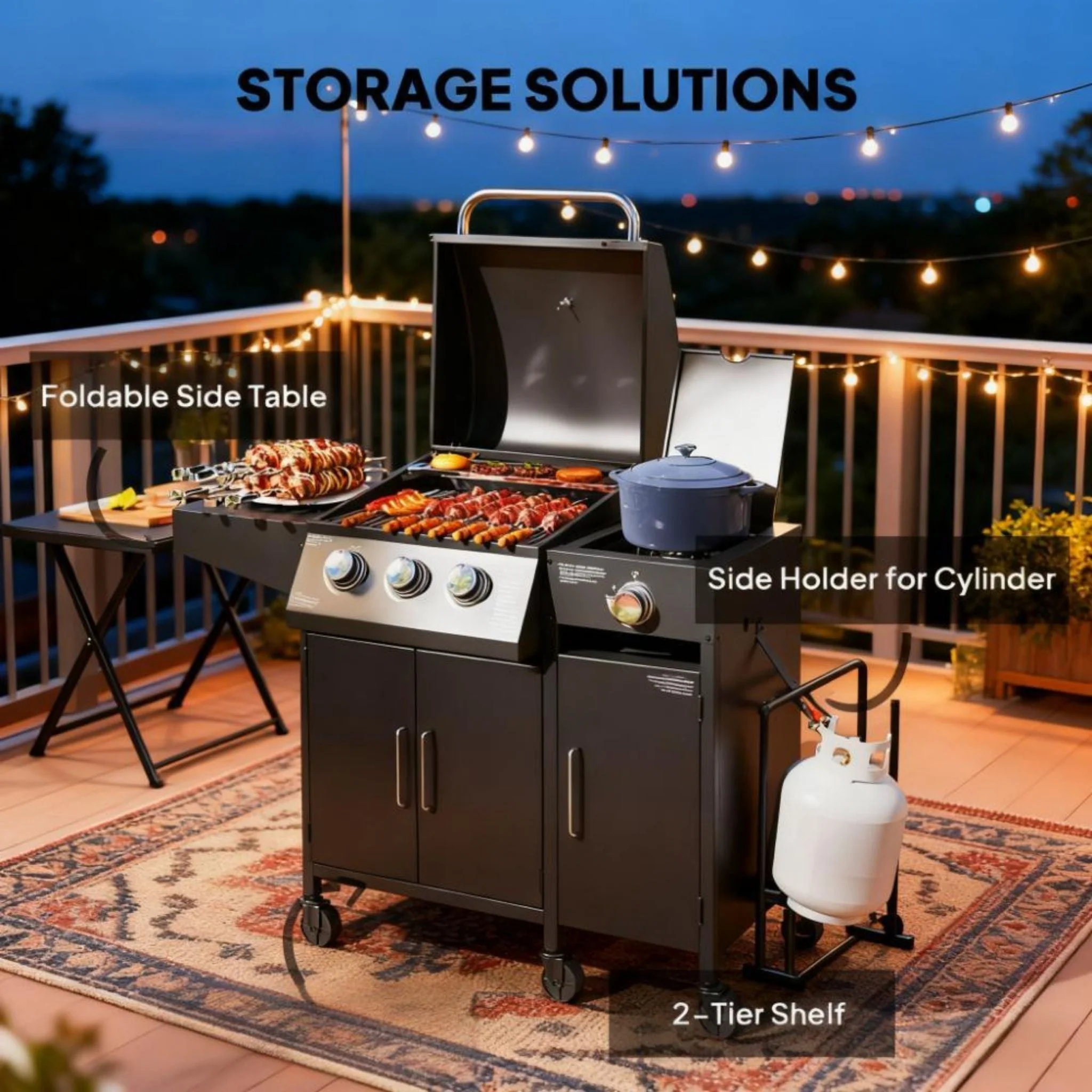 Castelle Flame 15K BTU Barbecue Propane Liquid Propane Grill With Side Burner (SAK53481) - Image 8