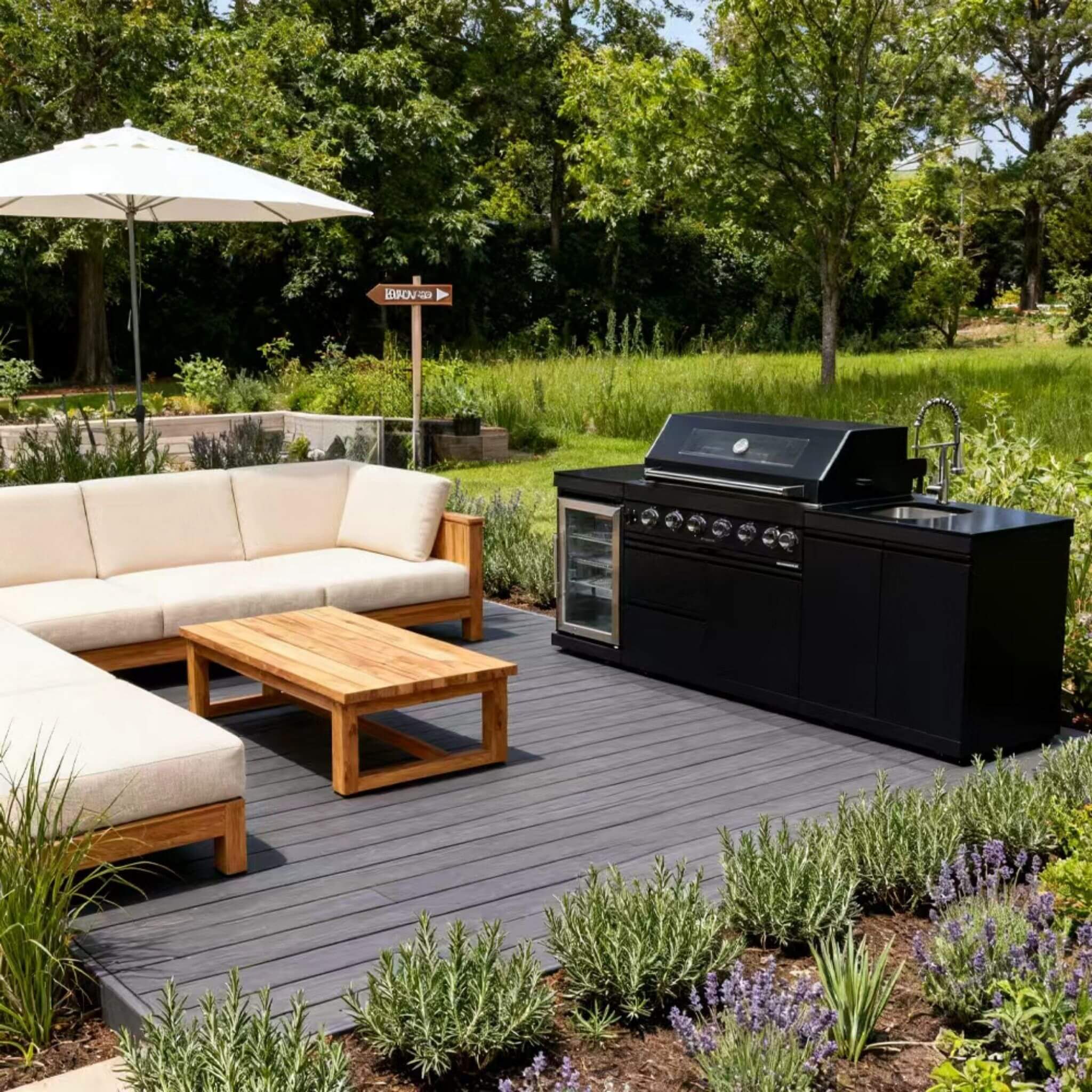 Castelle Flame Belmont 43-Inch 6-Burner 85K BTU Stainless Steel Outdoor BBQ Kitchen Grill Island With Wine Cooler, Rotisserie, And Sink (SAK19476) - Image 10