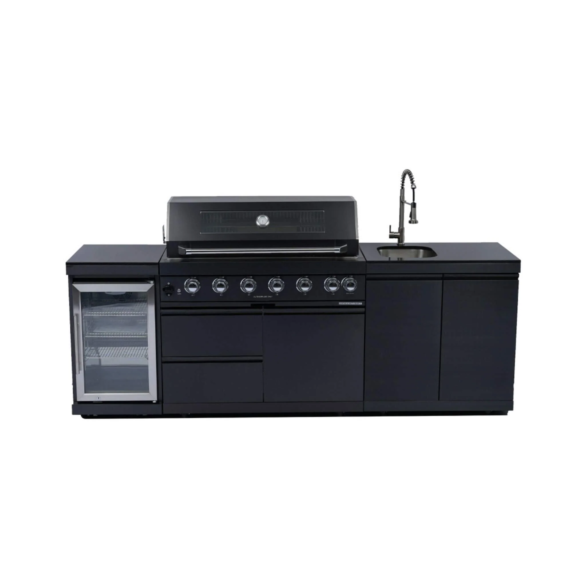 Castelle Flame Belmont 43-Inch 6-Burner 85K BTU Stainless Steel Outdoor BBQ Kitchen Grill Island With Wine Cooler, Rotisserie, And Sink (SAK19476) - Image 4