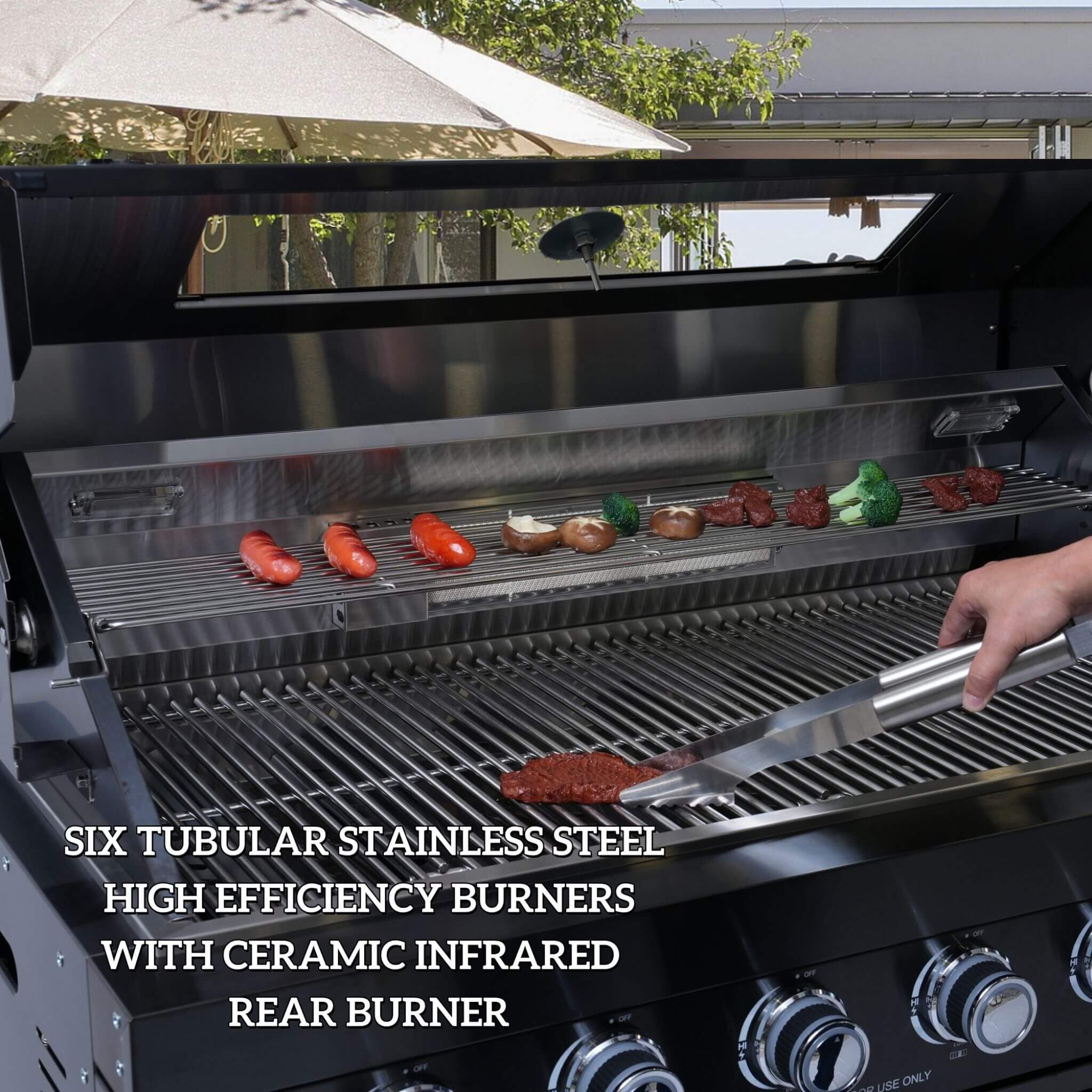 Castelle Flame Belmont 43-Inch 6-Burner 85K BTU Stainless Steel Outdoor BBQ Kitchen Grill Island With Wine Cooler, Rotisserie, And Sink (SAK19476) - Image 5